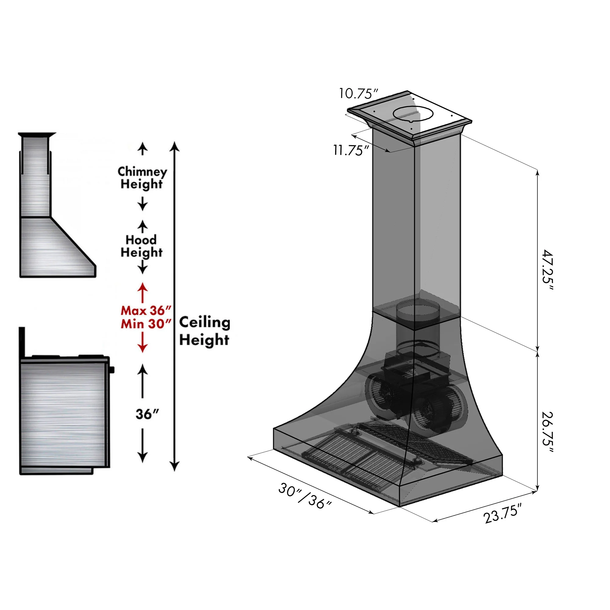 ZLINE 36" Designer Series Fingerprint Resistant Stainless Steel Ducted Wall Range Hood (8632S-36) - Image 13