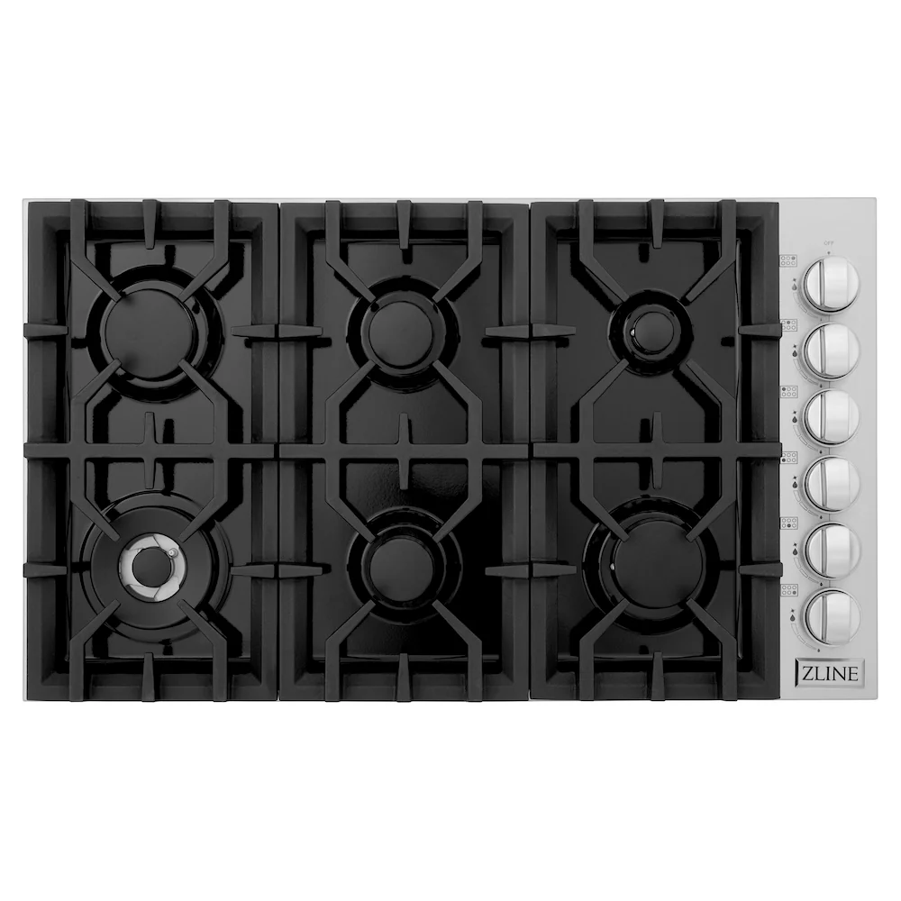 ZLINE 36" Gas Cooktop with 6 Gas Burners and Black Porcelain Top (RC36-PBT) - Image 3
