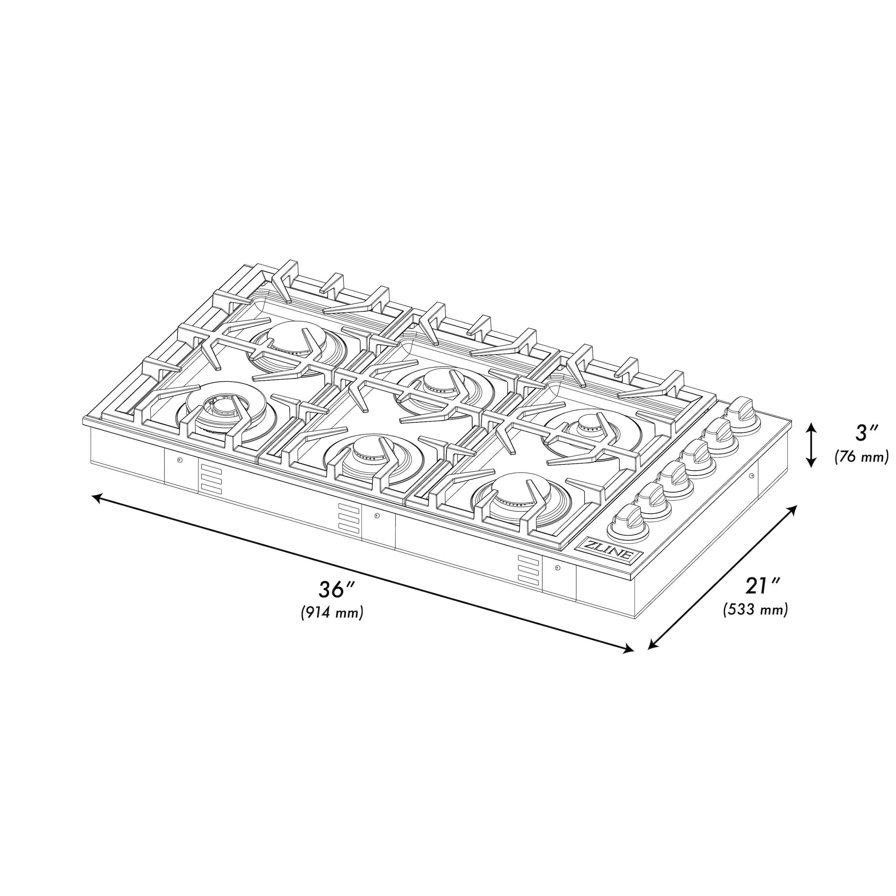 ZLINE 36 in. Gas Cooktop with 6 Brass Burners (RC-BR-36) - Image 7