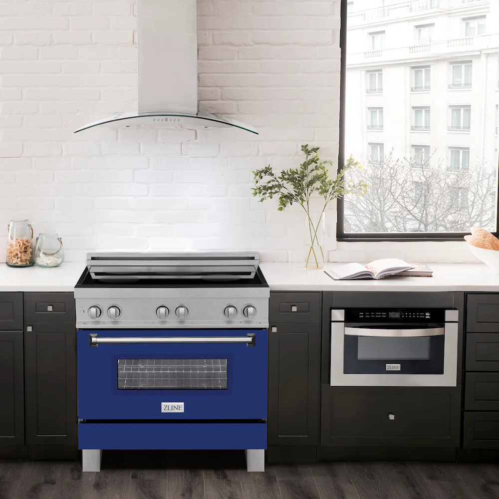 ZLINE 36 in. 4.6 cu. ft. Legacy Induction Range with 5 Element Cooktop and Electric Oven in Satin Stainless Steel and Blue Gloss Door, Open Box-Great Condition - Image 19
