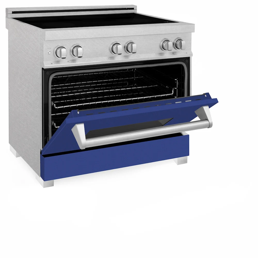 ZLINE 36 in. 4.6 cu. ft. Legacy Induction Range with 5 Element Cooktop and Electric Oven in Satin Stainless Steel and Blue Matte Door, Open Box-Great Condition - Image 8