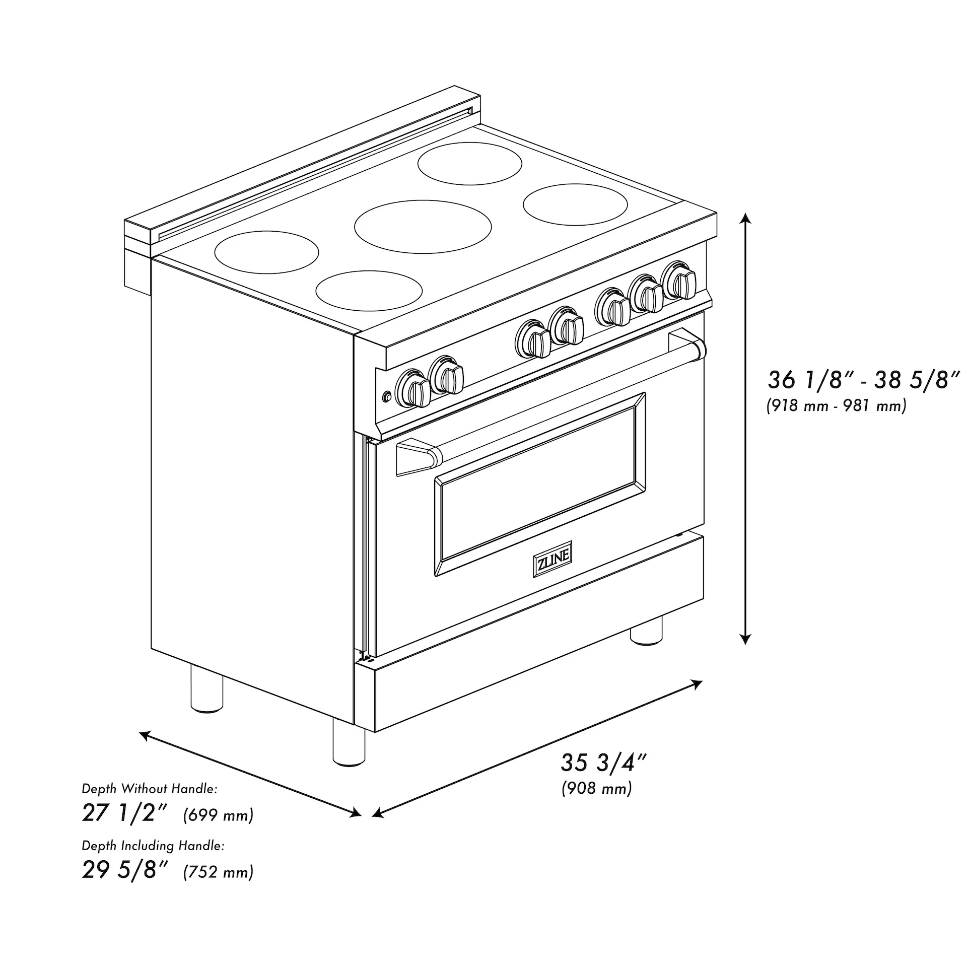 ZLINE 36 in. 4.6 cu. ft. Legacy Induction Range with 5 Element Cooktop and Electric Oven in Stainless Steel and Black Matte Door, Open Box-Great Condition - Image 11