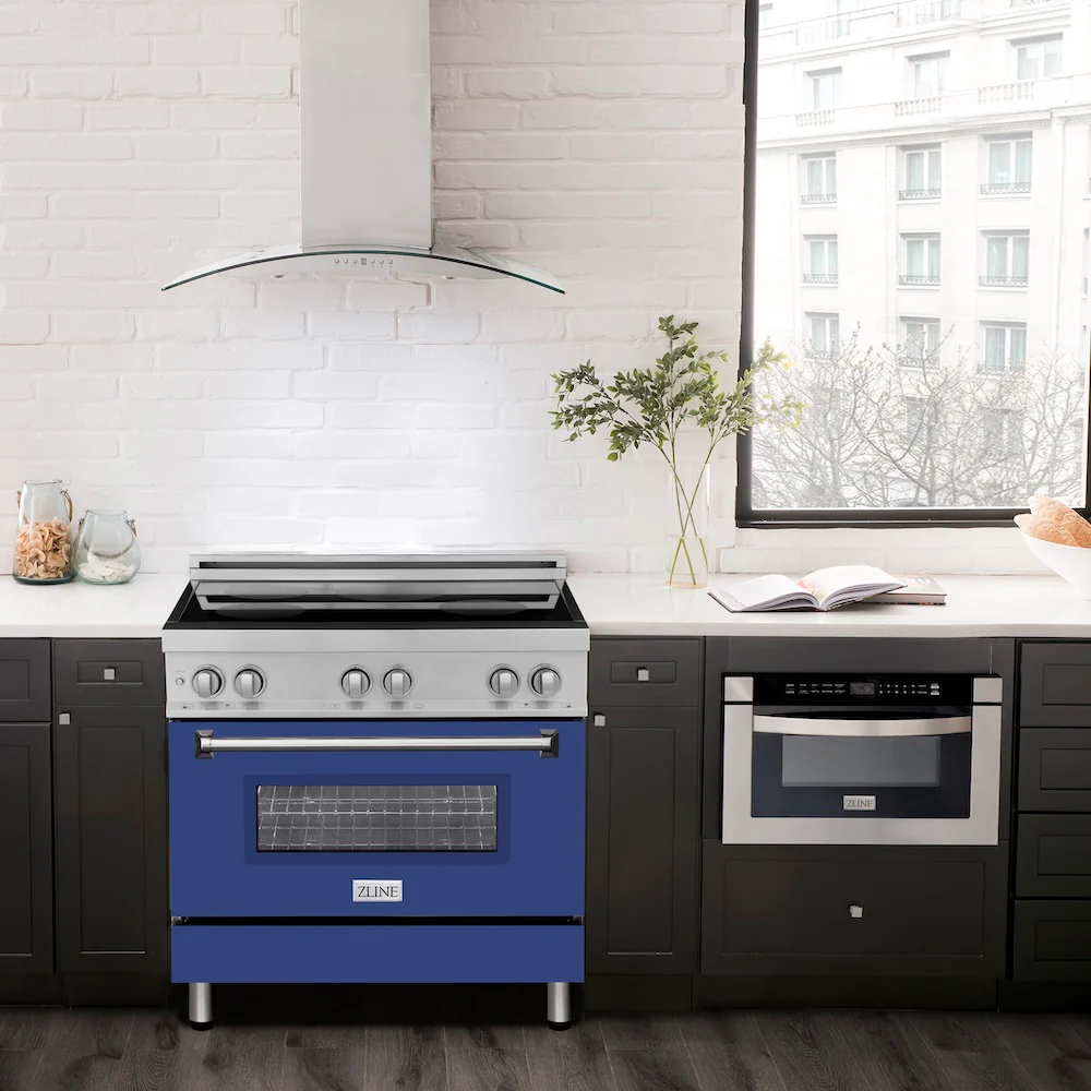 ZLINE 36 in. 4.6 cu. ft. Legacy Induction Range with 5 Element Cooktop and Electric Oven in Stainless Steel and Blue Matte Door, Open Box-Great Condition - Image 3