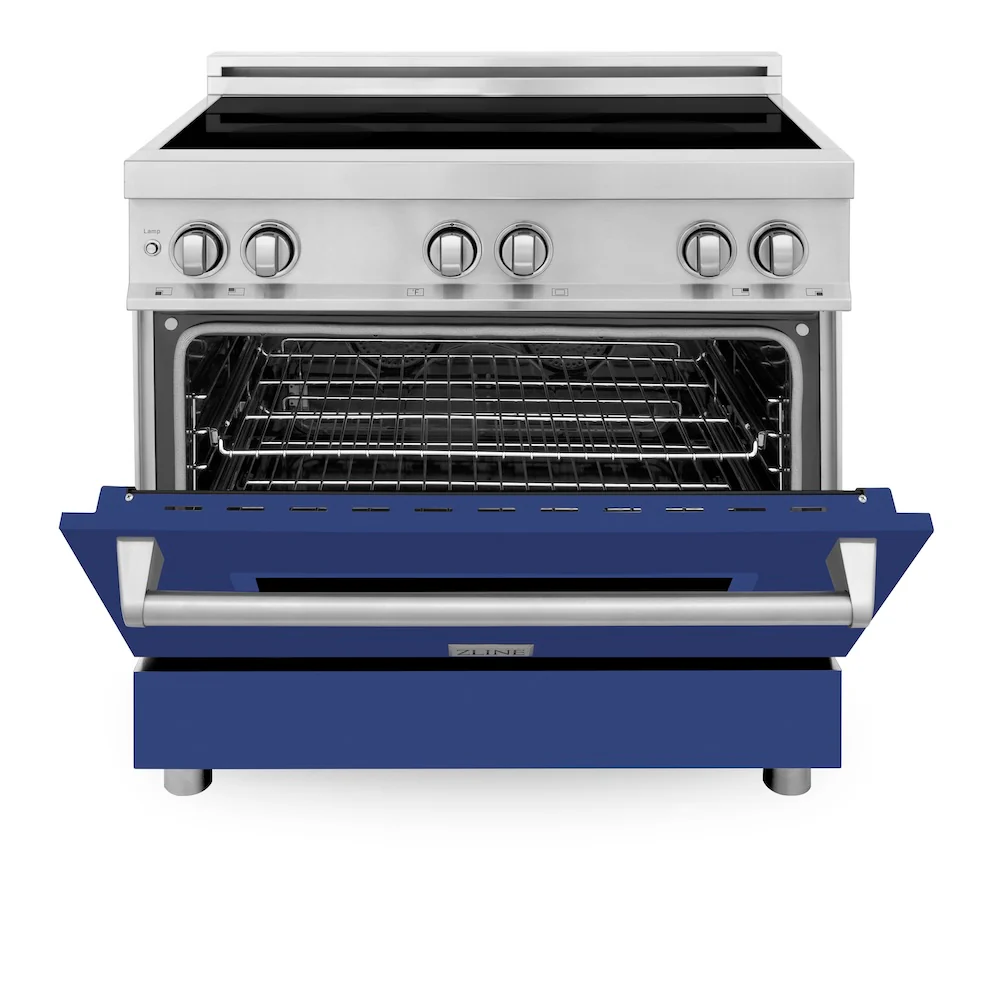 ZLINE 36 in. 4.6 cu. ft. Legacy Induction Range with 5 Element Cooktop and Electric Oven in Stainless Steel and Blue Matte Door, Open Box-Great Condition - Image 5