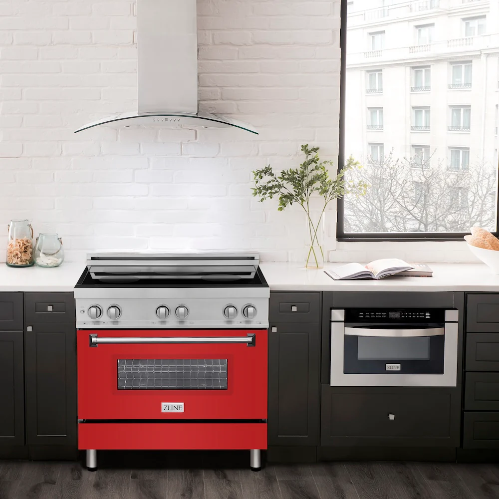 ZLINE 36 in. 4.6 cu. ft. Legacy Induction Range with 5 Element Cooktop and Electric Oven in Stainless Steel and Red Matte Door, Open Box-Great Condition - Image 3