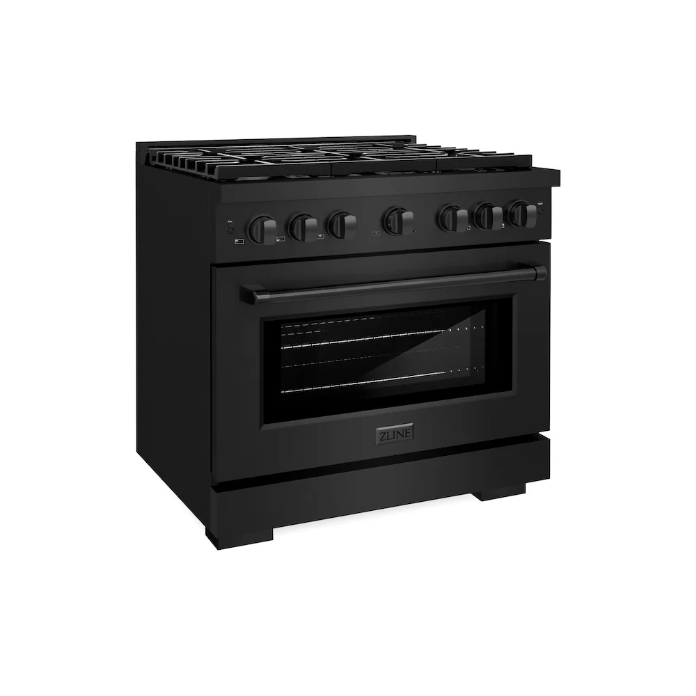 ZLINE 36 in. 5.2 cu. ft. Paramount Dual Fuel Range with 6 Burner Gas Cooktop and Electric Convection Oven in Black Stainless Steel, Open Box-Great Condition