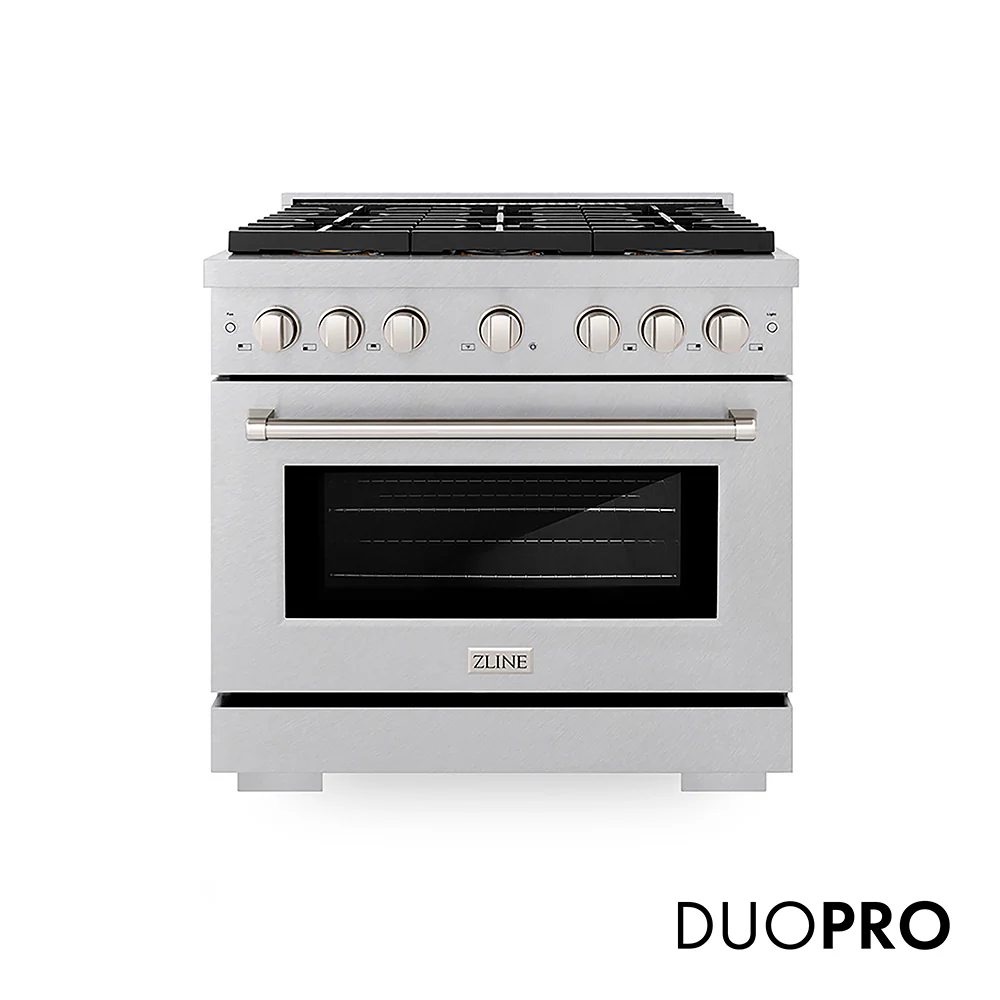 ZLINE 36 in. 5.2 cu. ft. Paramount Gas Range with 6 Burner DuoPro™ Cooktop and Convection Gas Oven in Satin Stainless Steel, Open Box-Great Condition