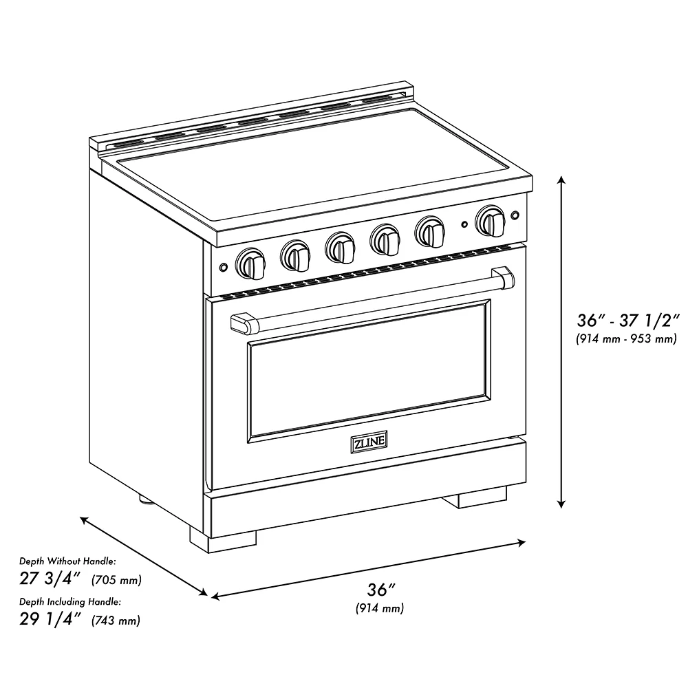 ZLINE 36 in. 5.2 cu. ft. Paramount Induction Range with 5 Element Cooktop and Electric Convection Oven in Satin Stainless Steel with Black Matte Door (SINRS-BLM-36) - Image 13