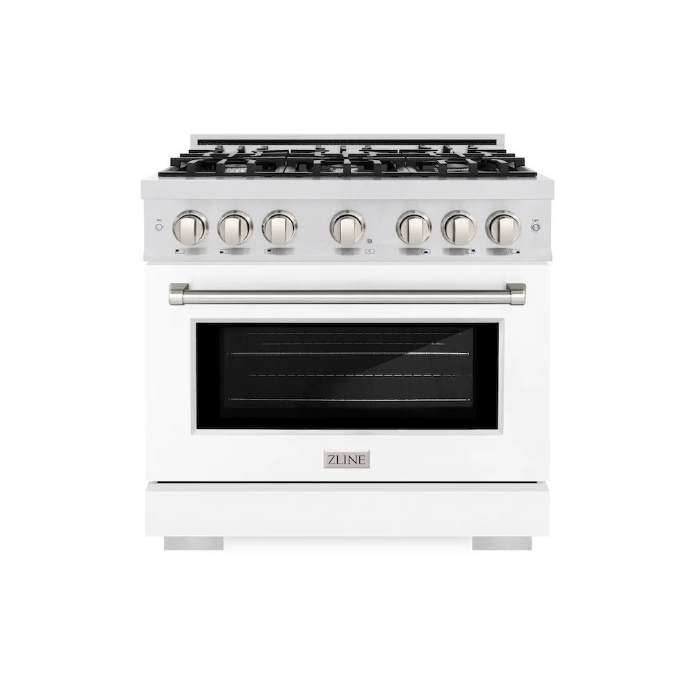 ZLINE 36 in. 5.2 cu. ft. Select Dual Fuel Range with 6 Burner Gas Cooktop and Electric Convection Oven in Satin Stainless Steel with White Matte Door, Open Box-Great Condition - Image 3