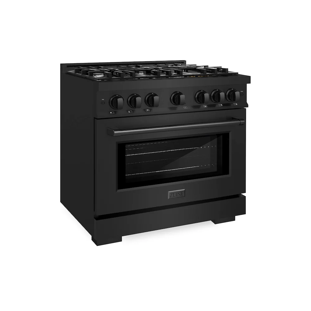 ZLINE 36 in. 5.2 cu. ft. Select Gas Range with 6 Burner Cooktop and Convection Gas Oven in Black Stainless Steel, Open Box-Great Condition
