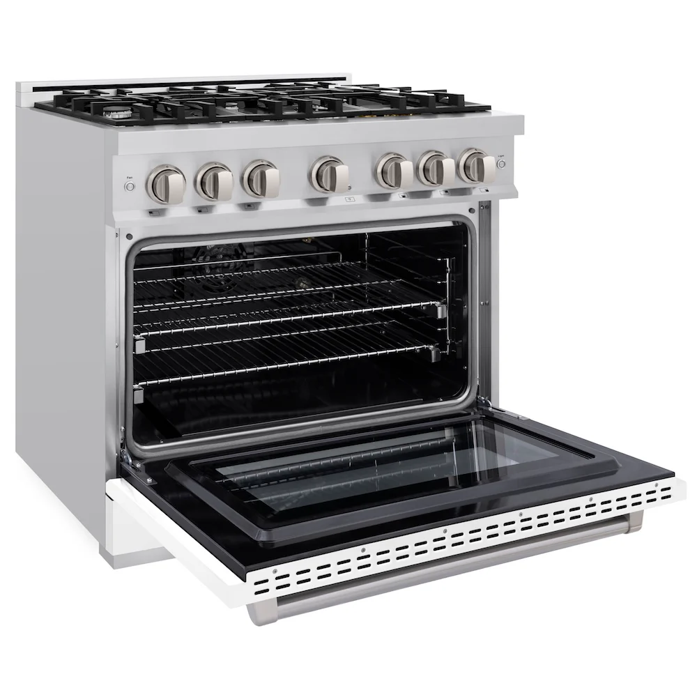 ZLINE 36 in. 5.2 cu. ft. Select Gas Range with 6 Burner Cooktop and Convection Gas Oven in Stainless Steel with White Matte Door, Open Box-Great Condition - Image 7