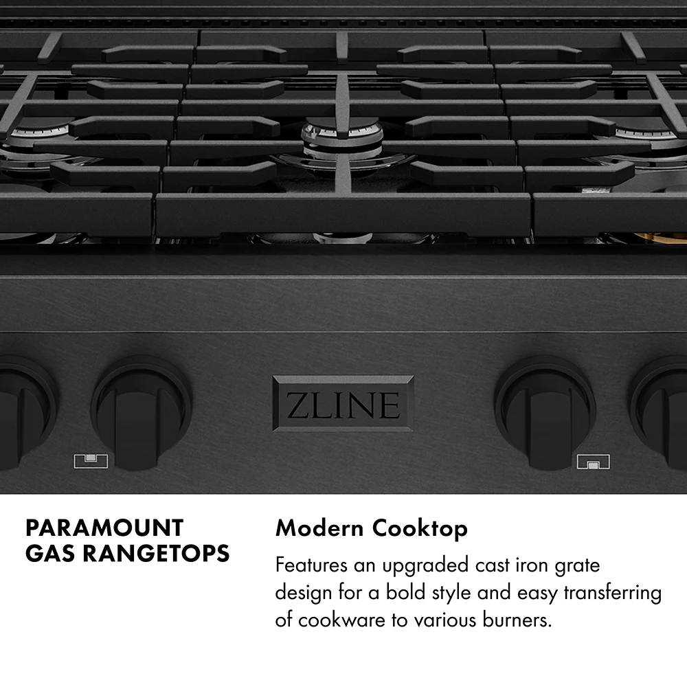 ZLINE 36 in. Paramount Gas Rangetop with 6 Burners and Porcelain Cooktop in Black Satin Stainless Steel, Open Box-Great Condition - Image 7
