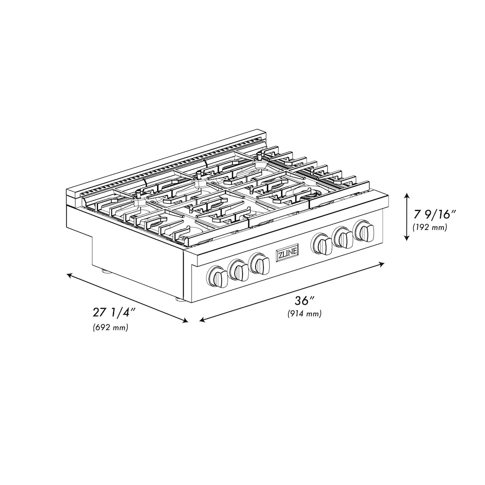 ZLINE 36 in. Paramount Gas Rangetop with 6 Burners and Porcelain Cooktop in Satin Stainless Steel, Open Box-Great Condition - Image 9