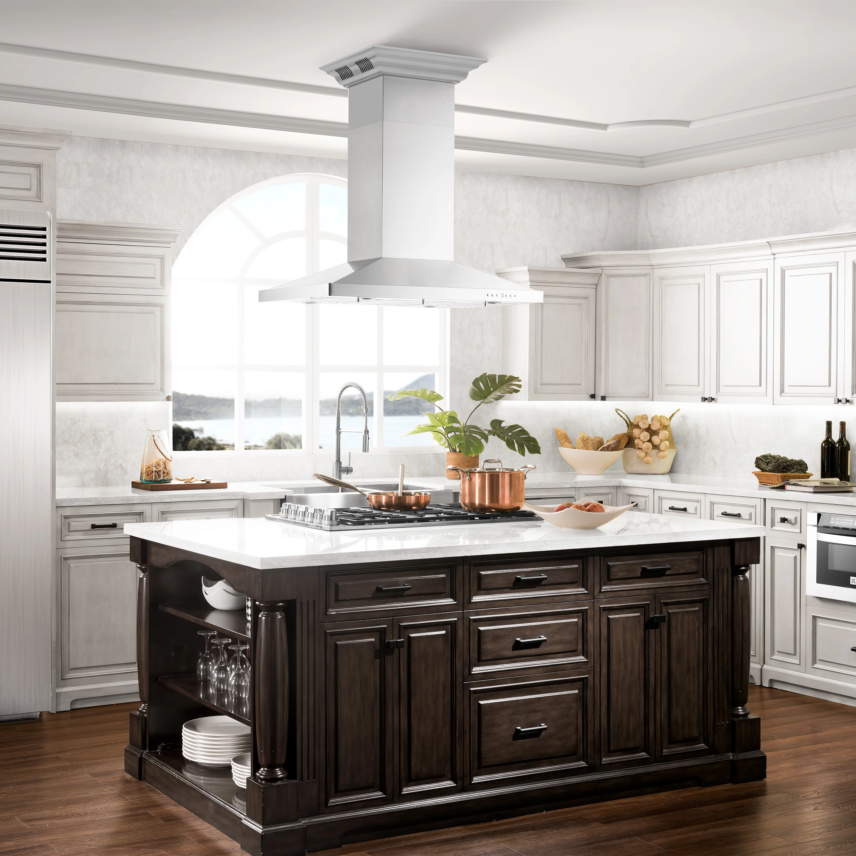 36" ZLINE CrownSound™Ducted Vent Island Mount Range Hood in Stainless Steel with Built-in Bluetooth Speakers (GL2iCRN-BT-36) - Image 2