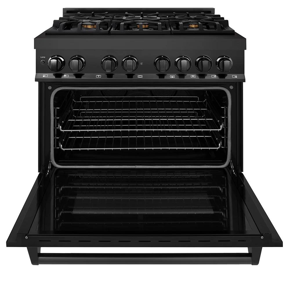 ZLINE 36 in. 4.6 cu. ft. Legacy Dual Fuel Range with Gas Cooktop and Electric Convection Oven in Black Stainless Steel with 6 Brass Burners (RAB-BR-36) - Image 5