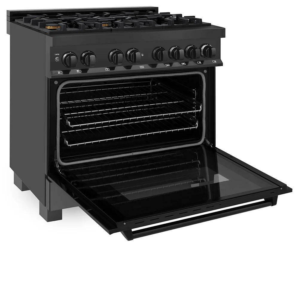 ZLINE 36 in. 4.6 cu. ft. Legacy Dual Fuel Range with Gas Cooktop and Electric Convection Oven in Black Stainless Steel with 6 Brass Burners (RAB-BR-36) - Image 8