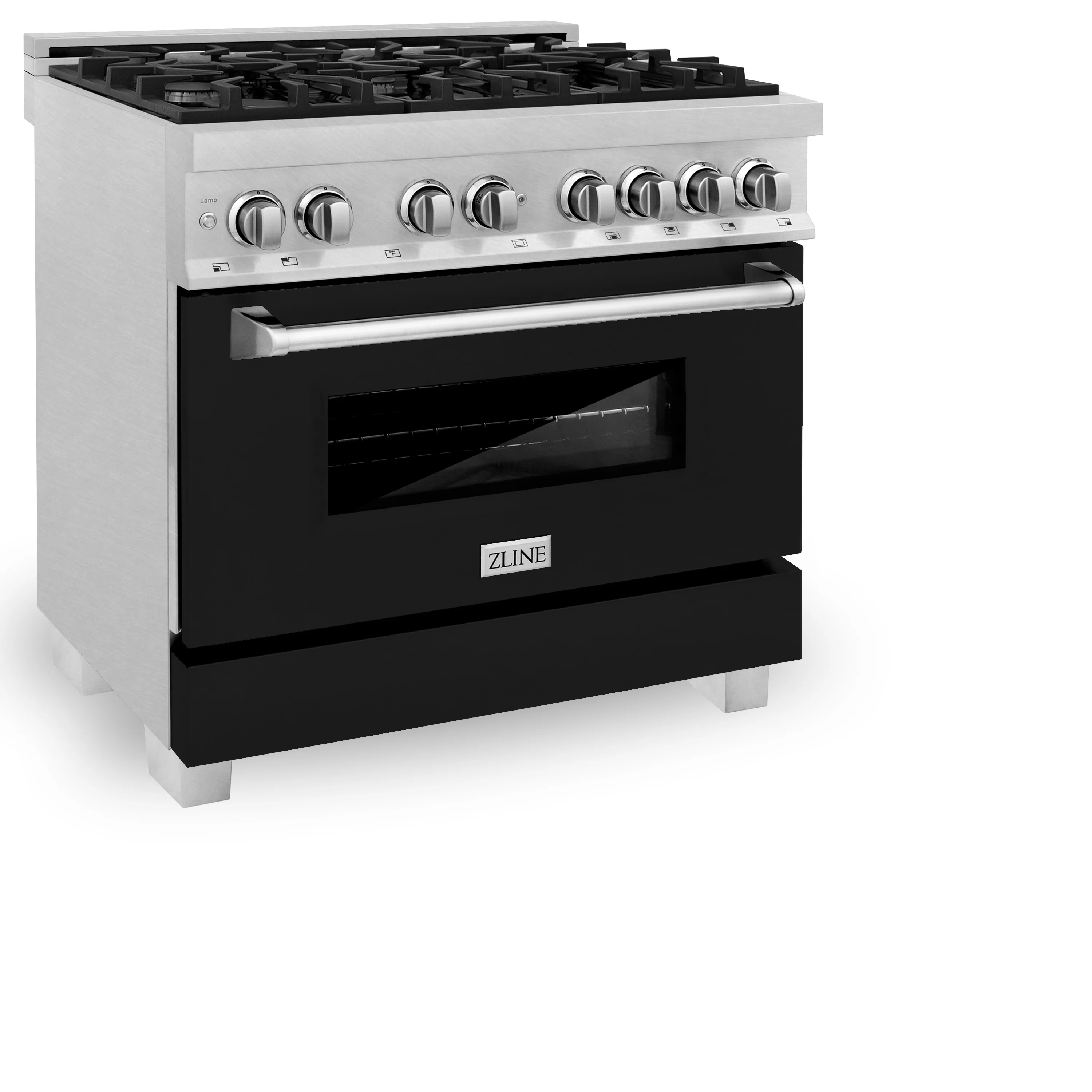 ZLINE 36 in. 4.6 cu. ft. Legacy Dual Fuel Range with 6 Burner Gas Cooktop and Electric Convection Oven in Satin Stainless Steel and Black Matte Door (RAS-BLM-36) - Image 5