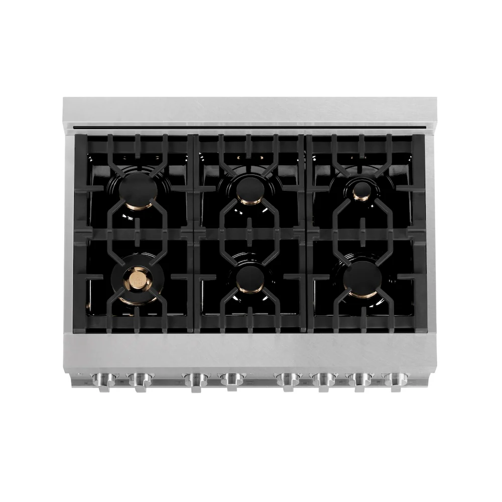 ZLINE 36 in. 4.6 cu. ft. Legacy Dual Fuel Range with Gas Cooktop and Electric Convection Oven in Satin Stainless Steel with 6 Brass Burners (RAS-SN-BR-36) - Image 25