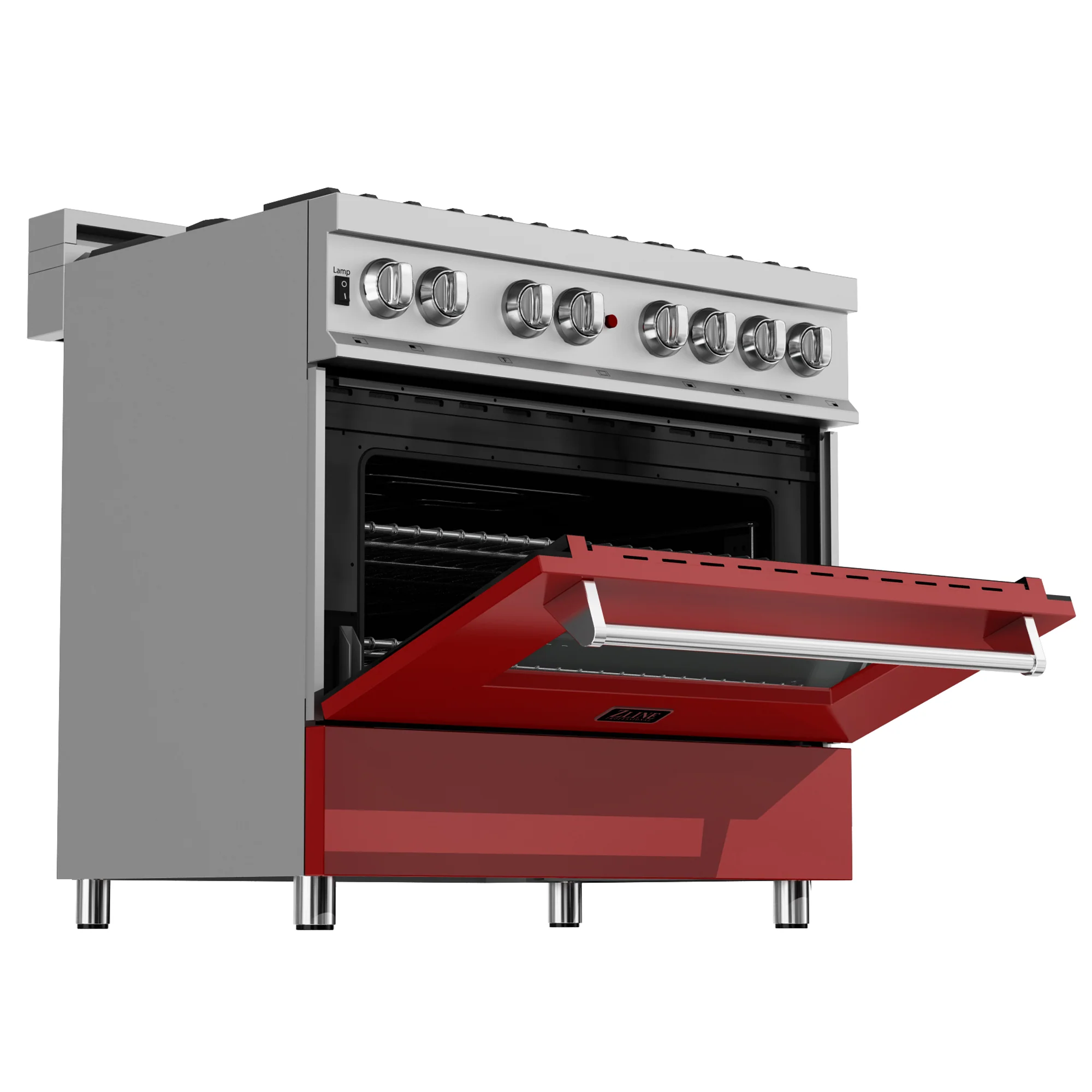 ZLINE 36 in. 4.6 cu. ft. Legacy Dual Fuel Range with 6 Burner Gas Cooktop and Electric Convection Oven in Satin Stainless Steel and Red Matte Door (RAS-RM-36) - Image 8
