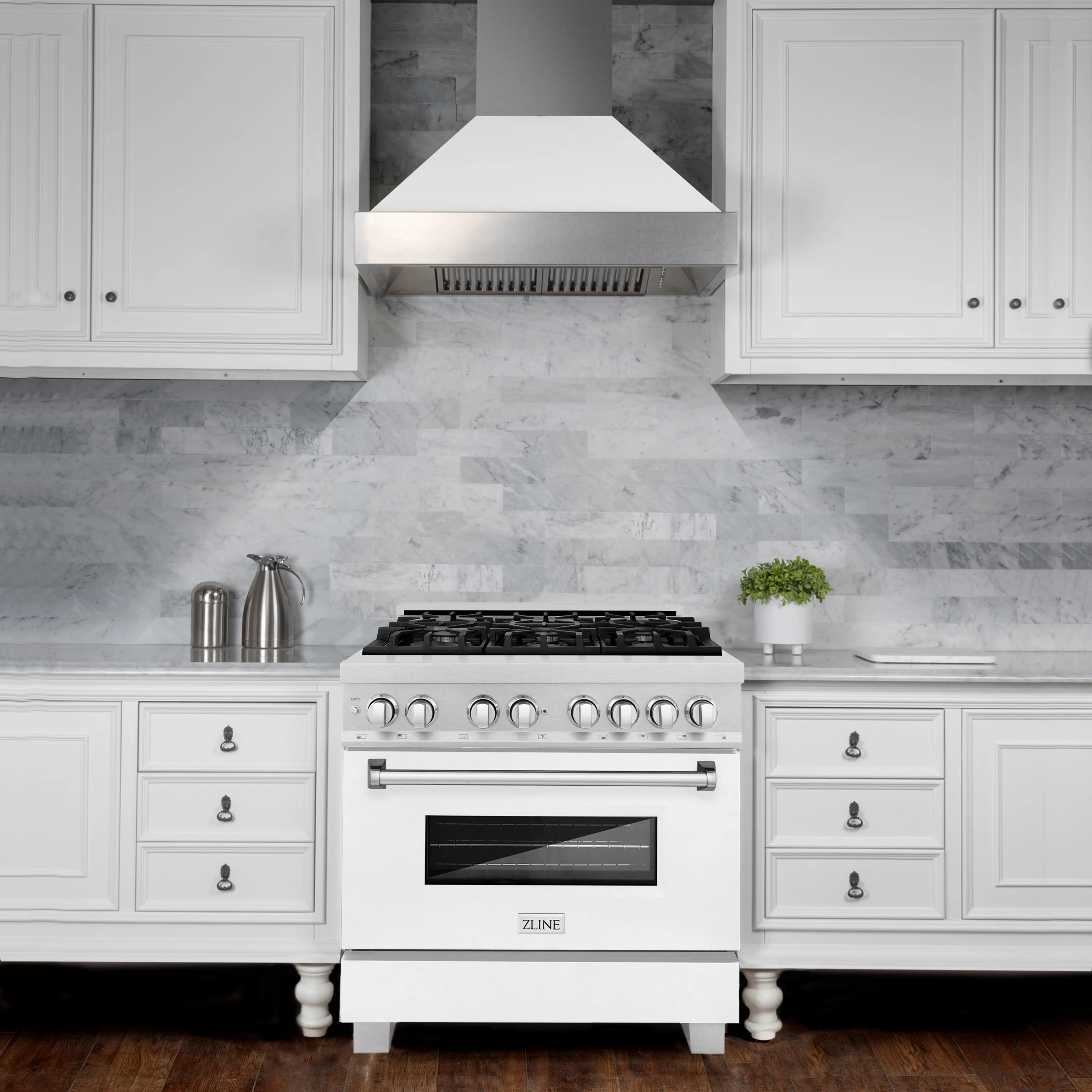 ZLINE 36 in. 4.6 cu. ft. Legacy Dual Fuel Range with 6 Burner Gas Cooktop and Electric Convection Oven in Satin Stainless Steel and White Matte Door (RAS-WM-36) - Image 2