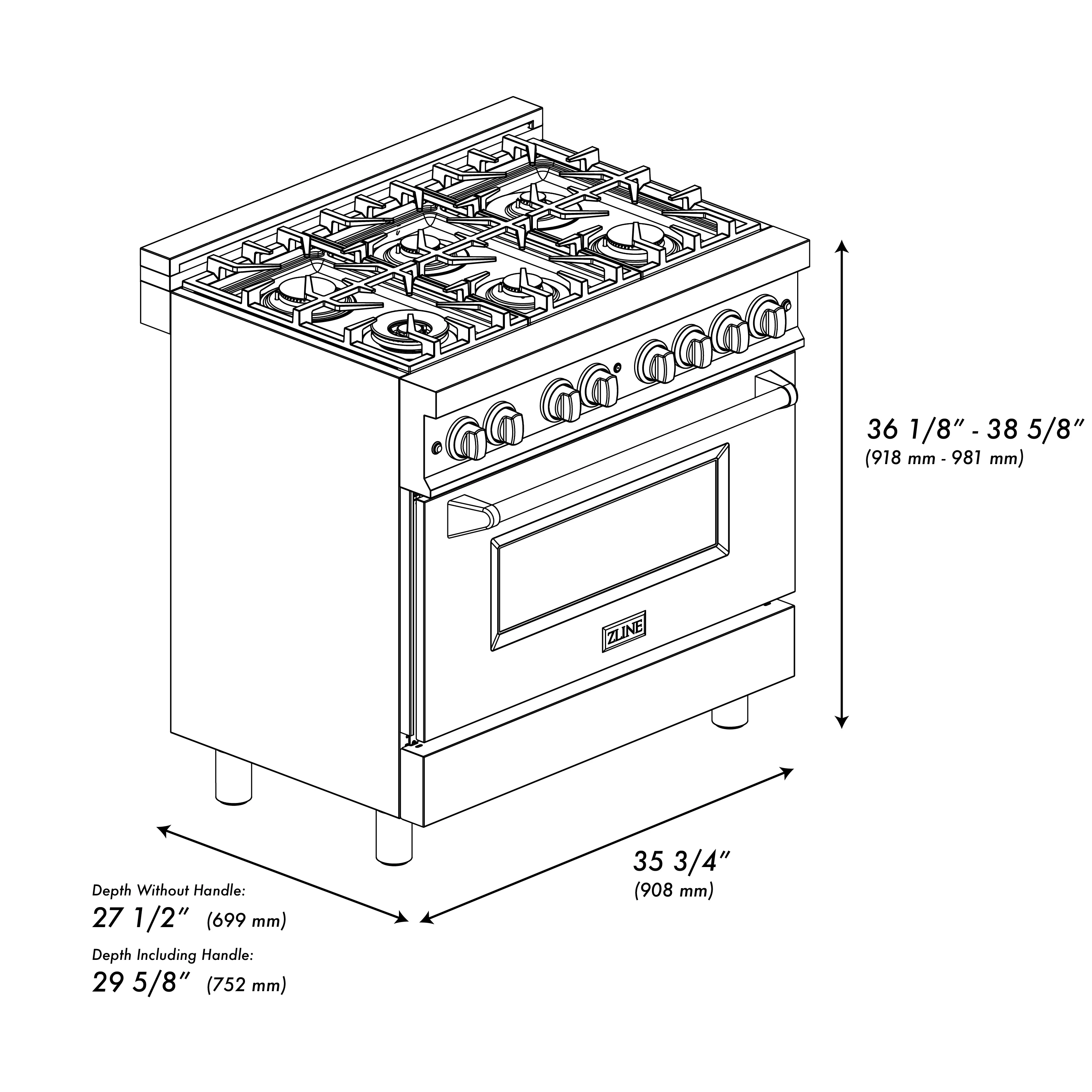 ZLINE 36 in. 4.6 cu. ft. Legacy Dual Fuel Range with 6 Burner Gas Cooktop and Electric Convection Oven in Stainless Steel and Black Matte Door (RA-BLM-36) - Image 14