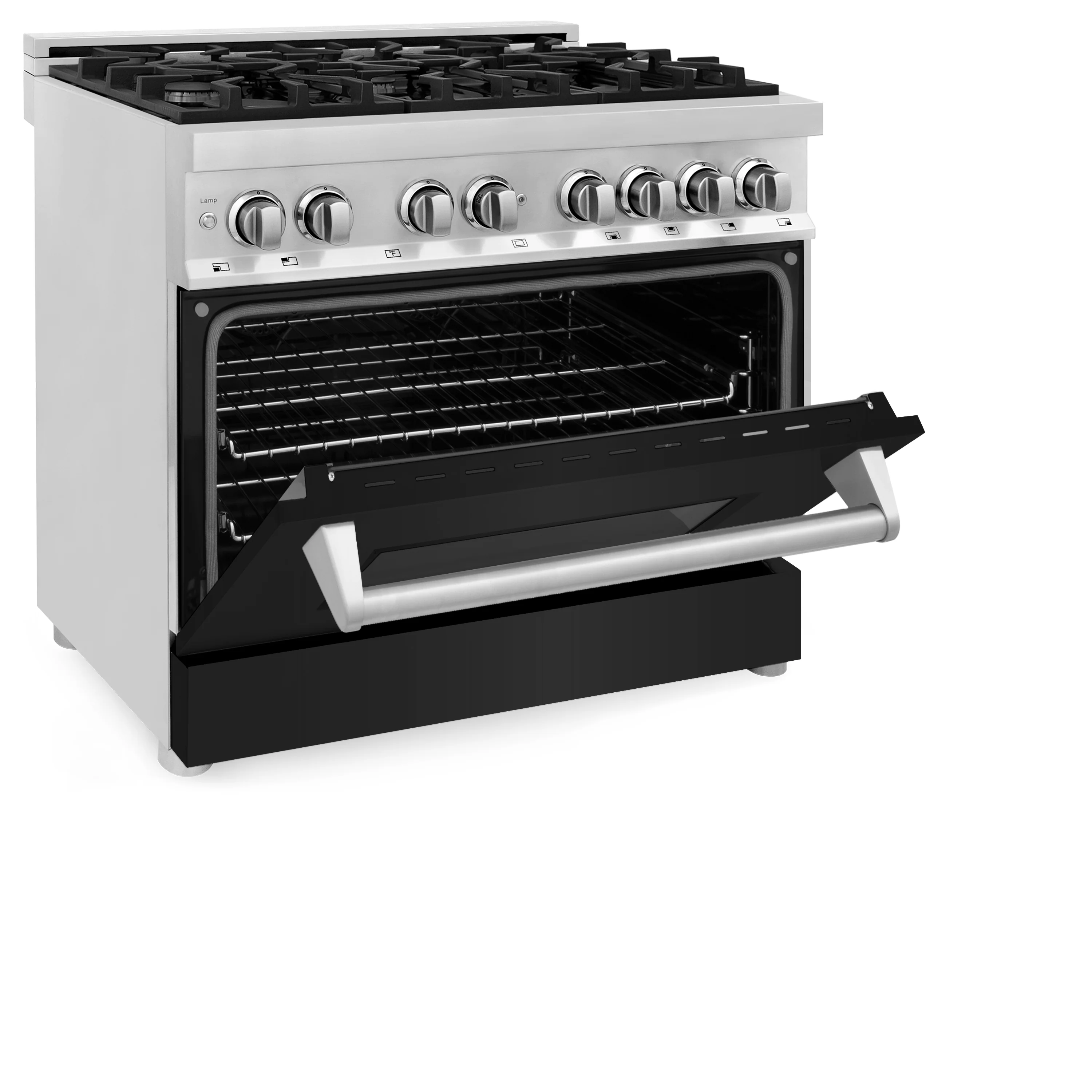 ZLINE 36 in. 4.6 cu. ft. Legacy Dual Fuel Range with 6 Burner Gas Cooktop and Electric Convection Oven in Stainless Steel and Black Matte Door (RA-BLM-36) - Image 6