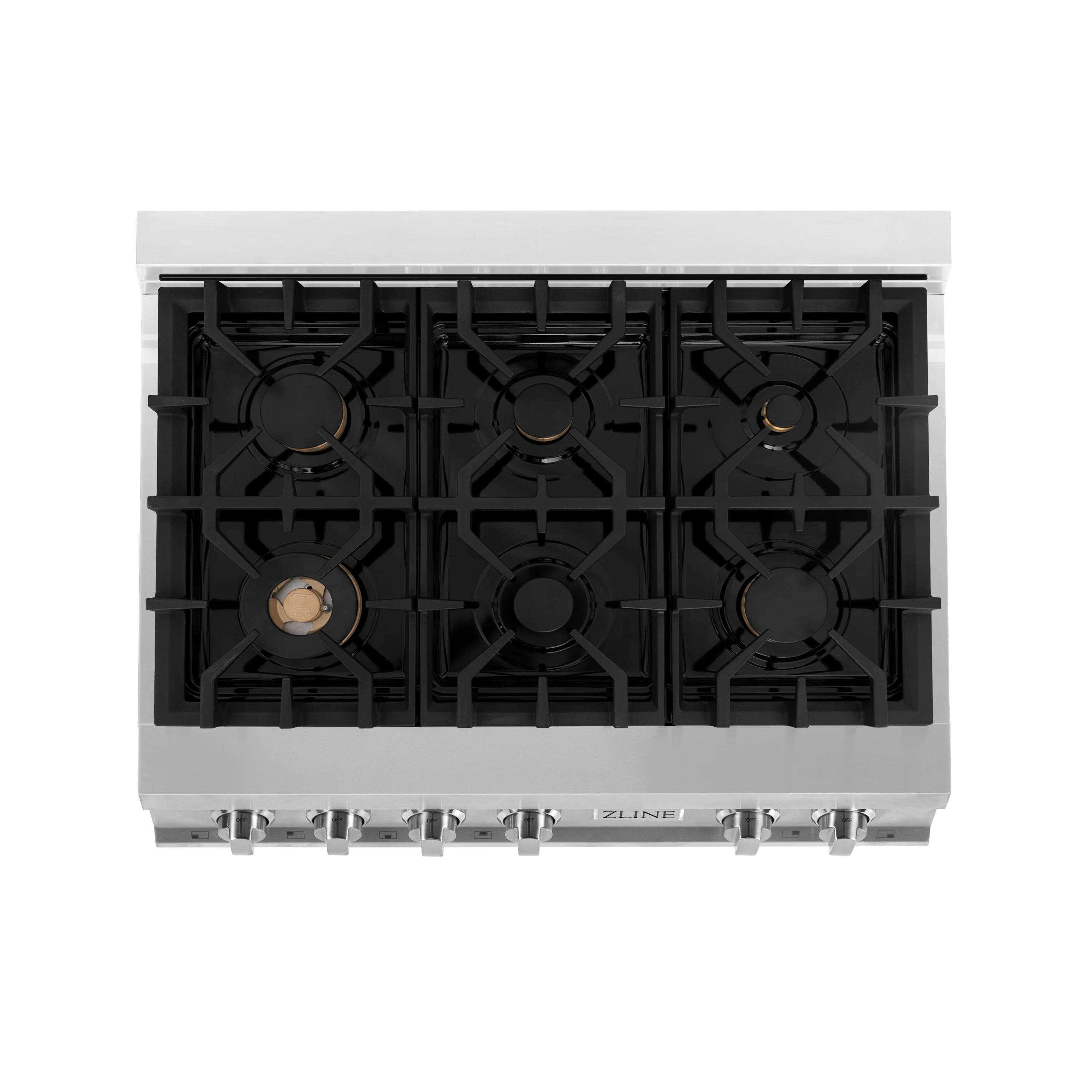 ZLINE 36 in. 4.6 cu. ft. Legacy Dual Fuel Range with Gas Cooktop and Electric Convection Oven in Stainless Steel with 6 Brass Burners (RA-BR-36) - Image 8