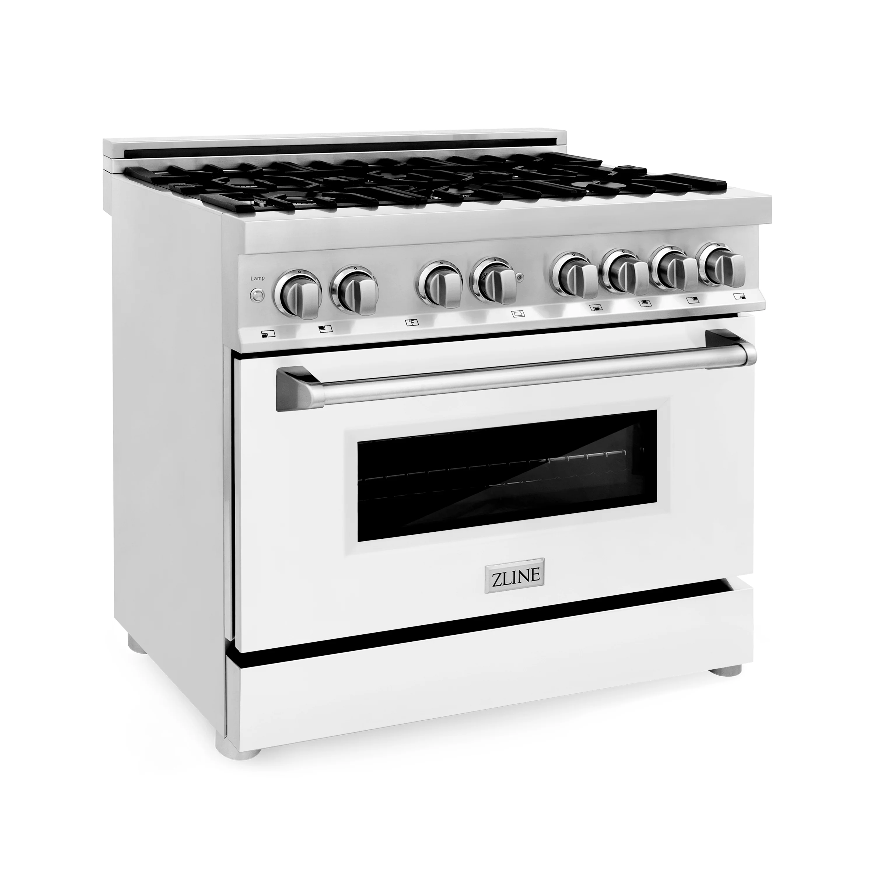 ZLINE 36 in. 4.6 cu. ft. Legacy Dual Fuel Range with 6 Burner Gas Cooktop and Electric Convection Oven in Stainless Steel and White Matte Door (RA-WM-36) - Image 2