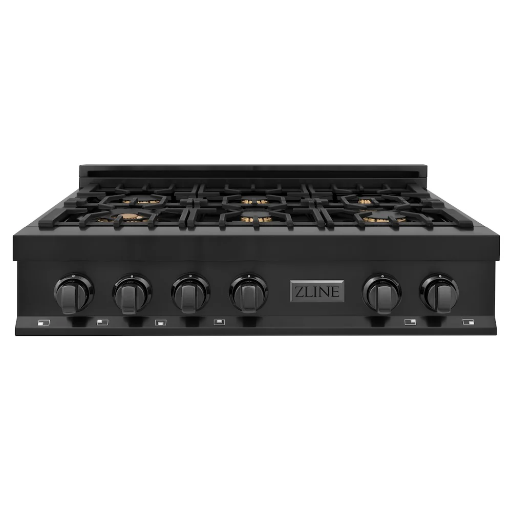 ZLINE 36 in. Legacy Gas Rangetop with 6 Brass Burners and Porcelain Cooktop in Black Stainless Steel (RTB-BR-36) - Image 3