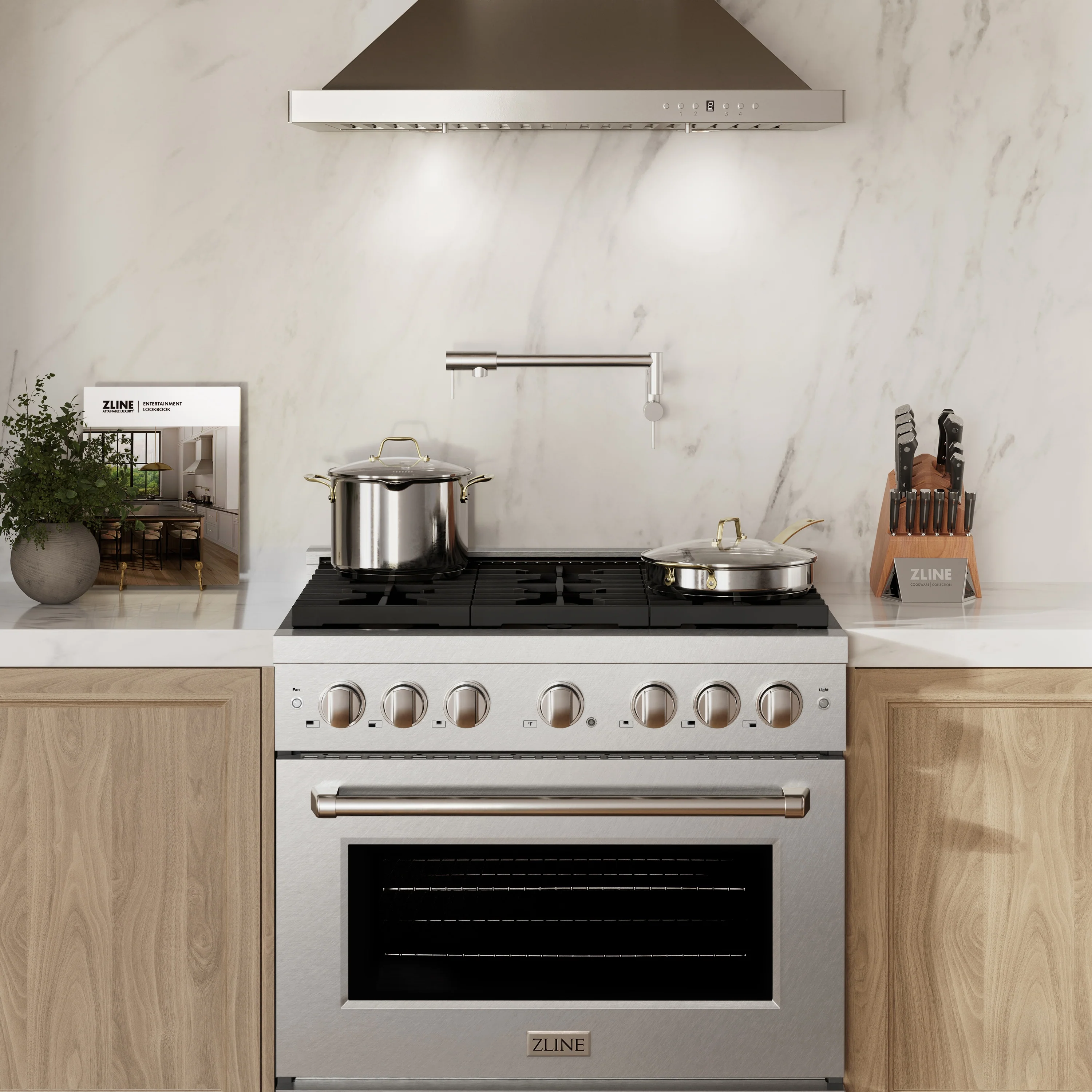 ZLINE 36 in. 5.2 cu. ft. Paramount Dual Fuel Range with Gas Cooktop and Electric Convection Oven in Satin Stainless Steel with 6 Brass Burners (SDRS-BR-36) - Image 18