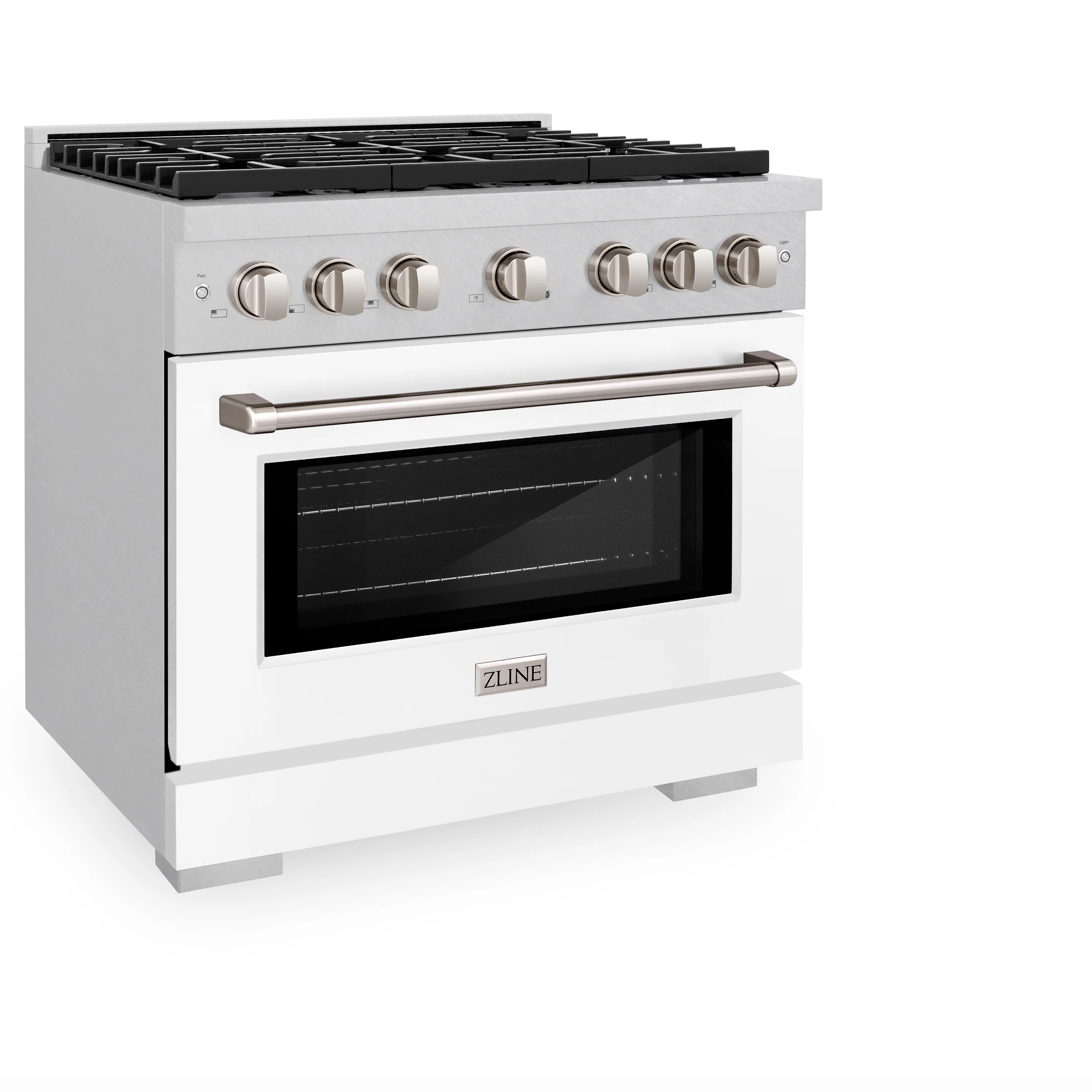 ZLINE 36 in. 5.2 cu. ft. Paramount Dual Fuel Range with 6 Burner Gas Cooktop and Electric Convection Oven in Satin Stainless Steel with White Matte Door (SDRS-WM-36) - Image 3