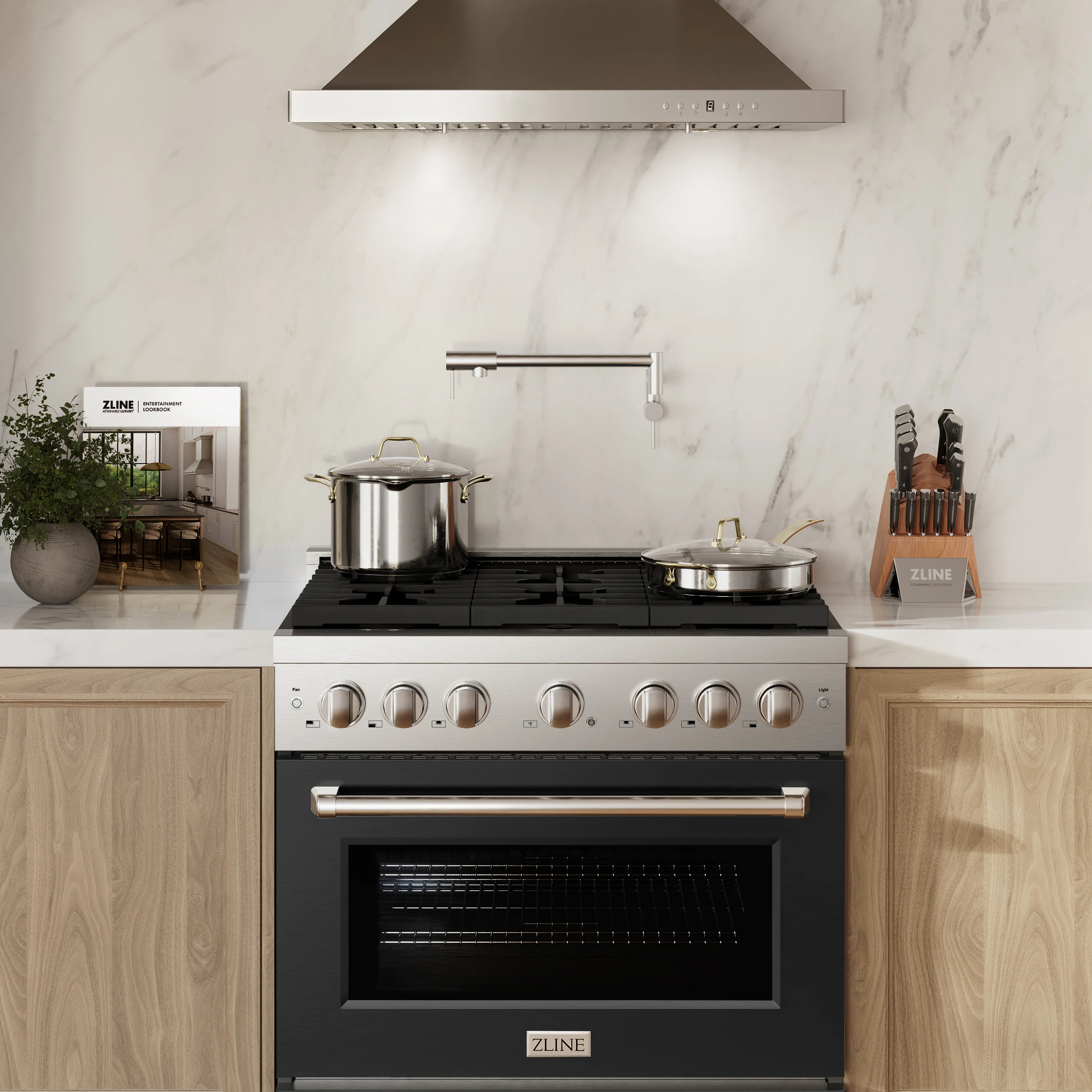 ZLINE 36 in. 5.2 cu. ft. Paramount Dual Fuel Range with 6 Burner Gas Cooktop and Electric Convection Oven in Stainless Steel with Black Matte Door (SDR-BLM-36) - Image 2