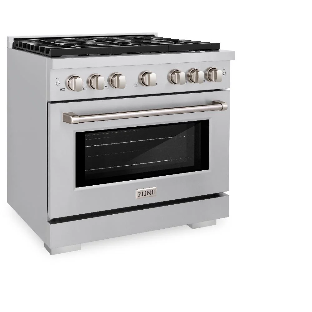 ZLINE 36 in. 5.2 cu. ft. Paramount Dual Fuel Range with Gas Cooktop and Electric Convection Oven in Stainless Steel with 6 Brass Burners (SDR-BR-36) - Image 4
