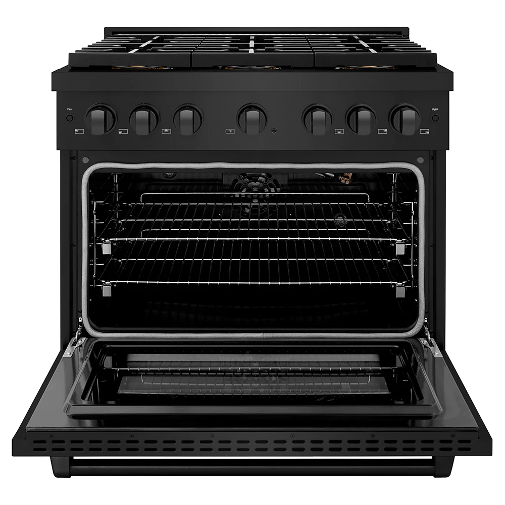 ZLINE 36 in. 5.2 cu. ft. Paramount Gas Range with 6 Burner DuoPro™ Cooktop and Convection Gas Oven in Black Stainless Steel (PSGRB-36) - Image 4