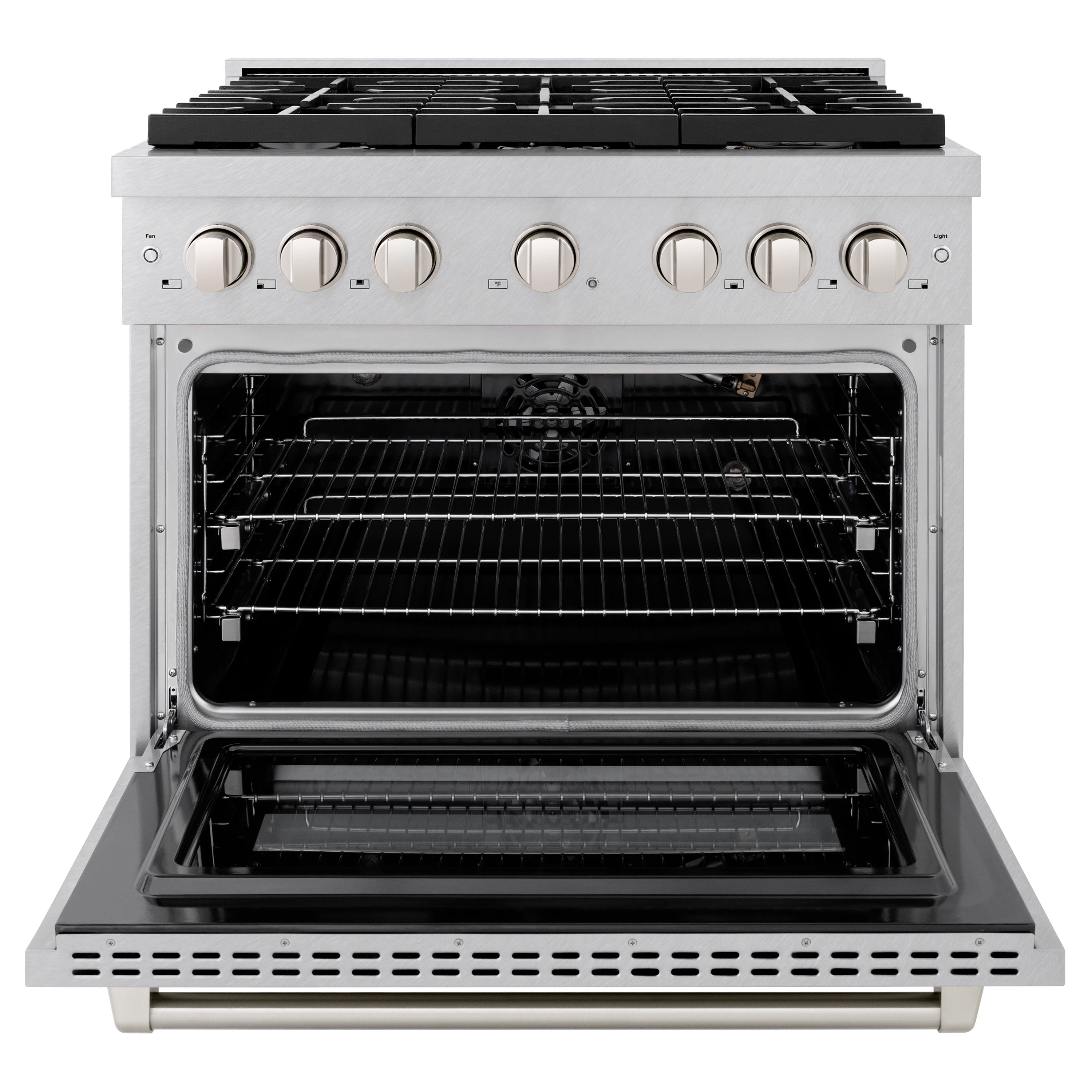 ZLINE 36 in. 5.2 cu. ft. Paramount Gas Range with Convection Gas Oven in Satin Stainless Steel with 6 Brass Burners (SGRS-BR-36) - Image 7