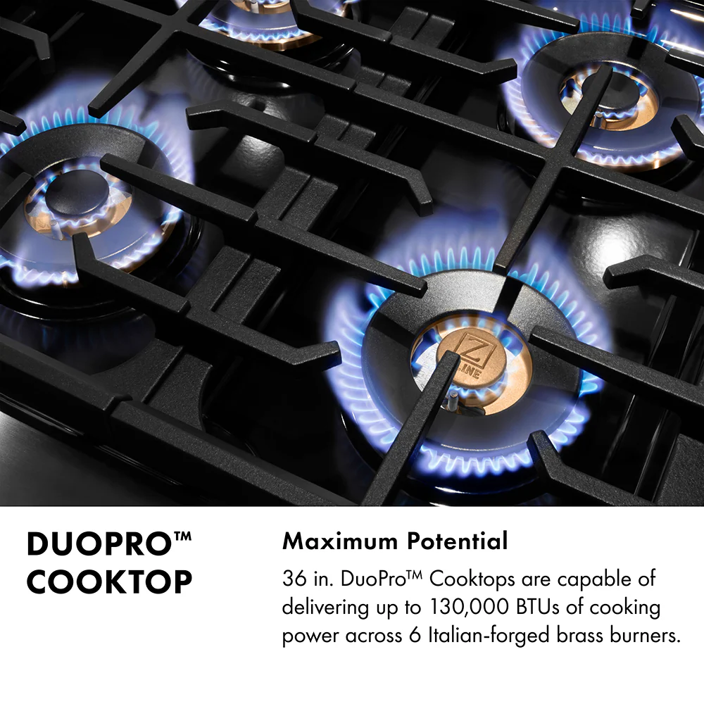 ZLINE 36 in. Paramount Gas Rangetop with 6 Burner DuoPro™ Cooktop in Black Stainless Steel (PSRTB-36) - Image 11