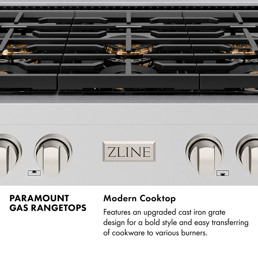 ZLINE 36 in. Paramount Gas Rangetop with 6 Burner DuoPro™ Cooktop in Black Stainless Steel (PSRTB-36) - Image 12