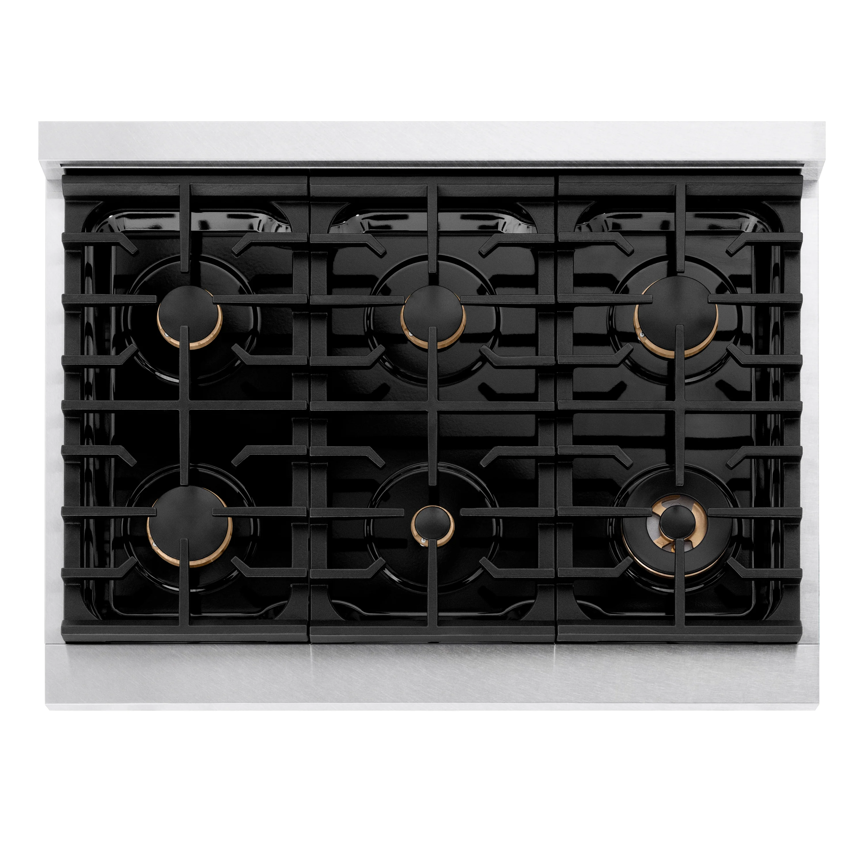 ZLINE 36 in. Paramount Gas Rangetop with 6 Brass Burners and Porcelain Cooktop in Satin Stainless Steel (SRTS-BR-36) - Image 7