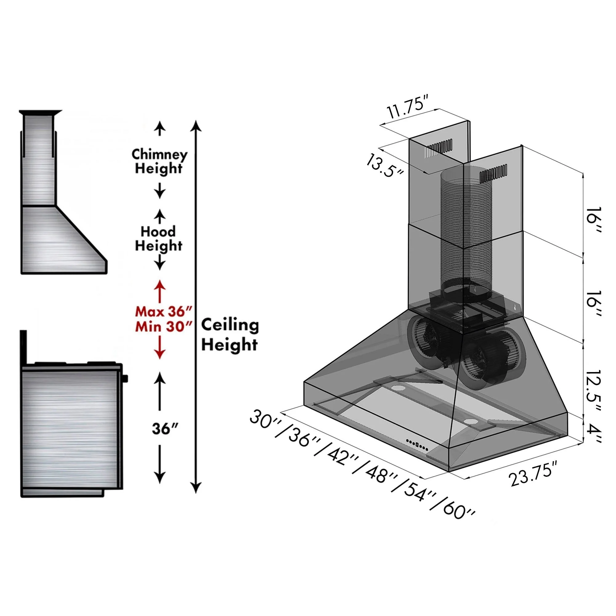 ZLINE 36 in. Professional Ducted Wall Mount Range Hood in Stainless Steel (667-36) - Image 12