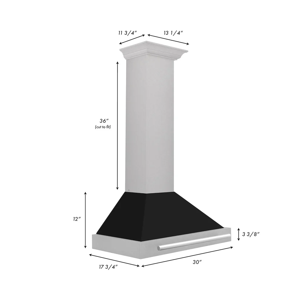 ZLINE 36 in. Convertible Fingerprint Resistant Satin Stainless Steel Range Hood with Black Matte Shell and Stainless Steel Handle (KB4SNX-BLM-36) - Image 6