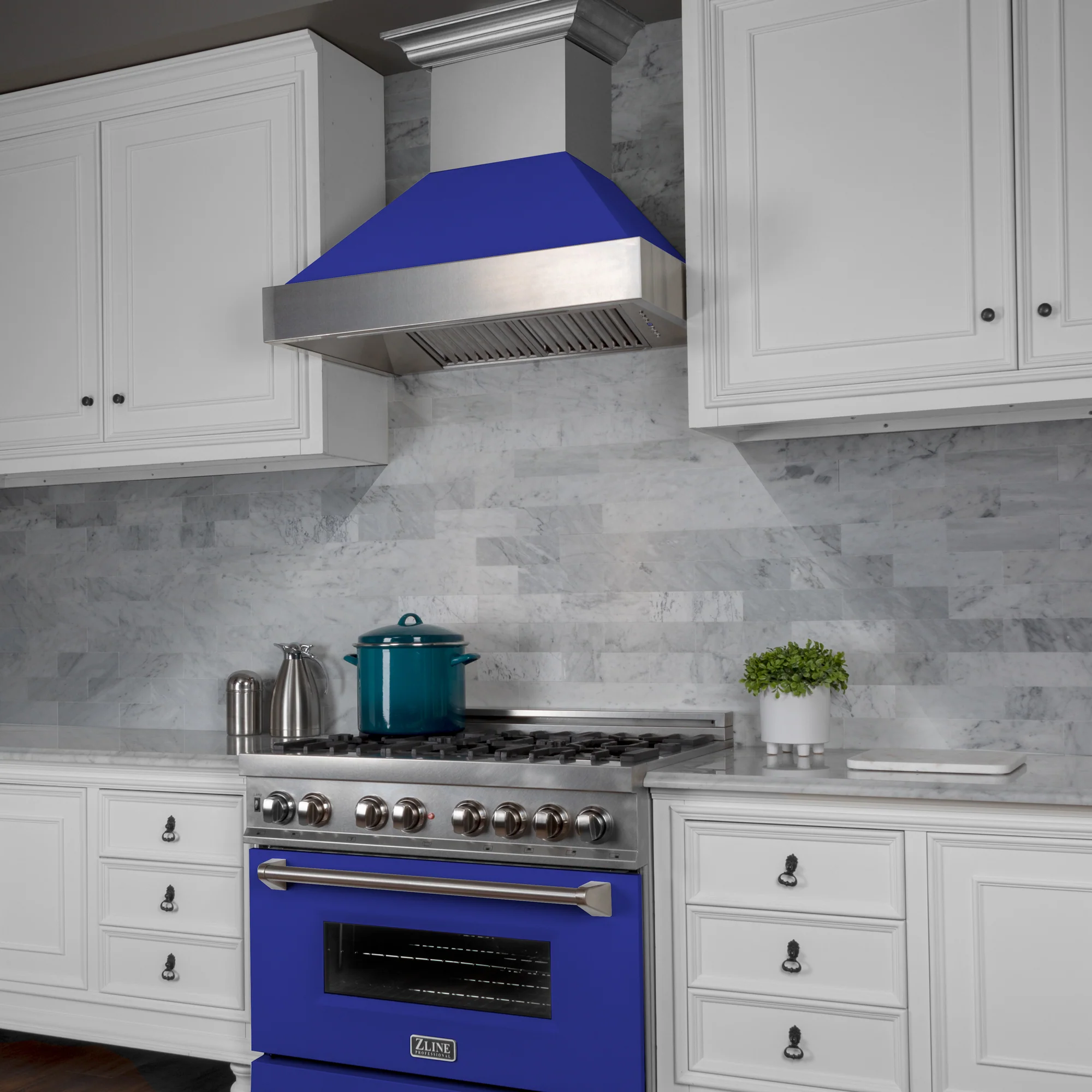 36" Ducted Fingerprint Resistant Stainless Steel Range Hood with Blue Matte Shell (8654BM-36) - Image 8