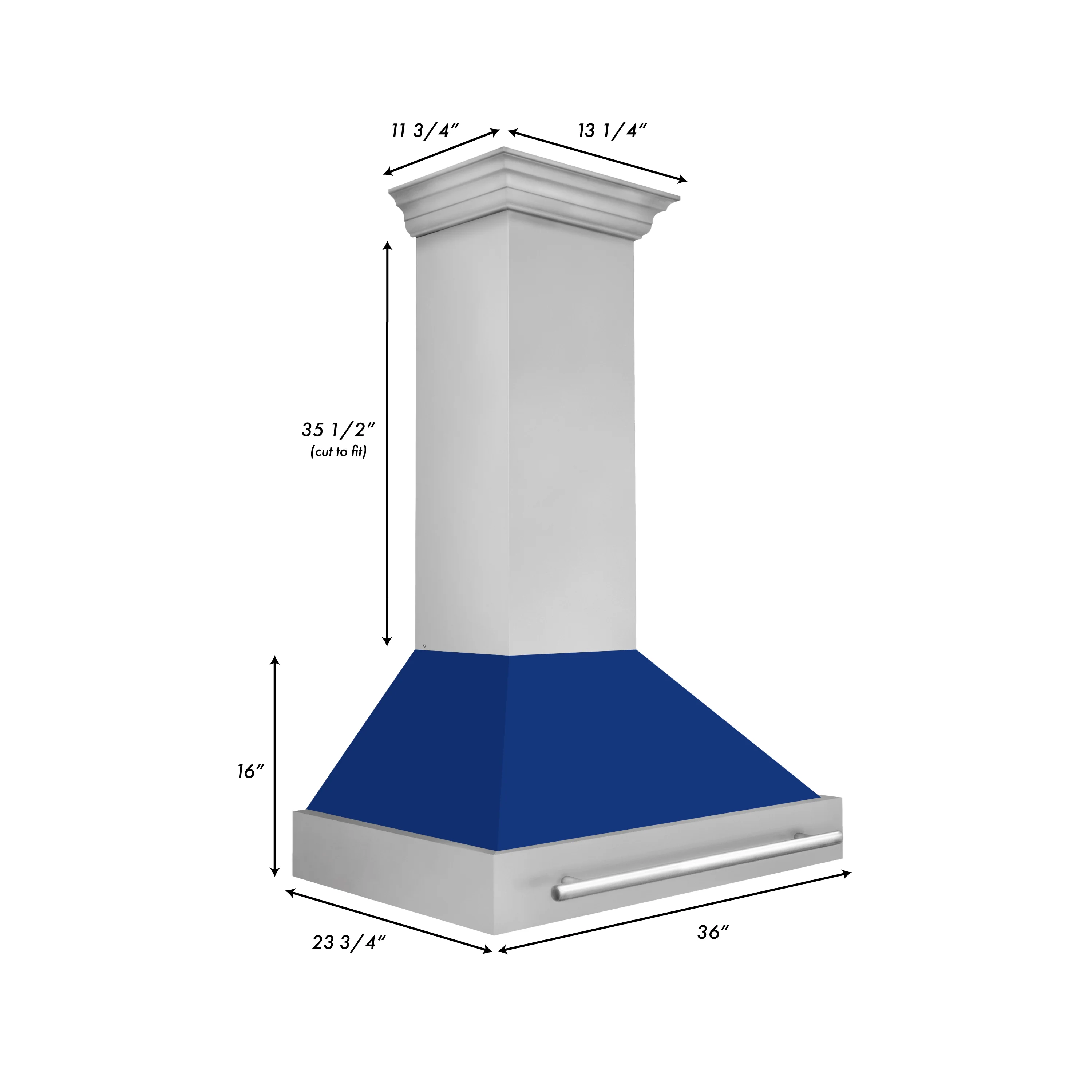 ZLINE 36" Stainless Steel Range Hood with Blue Gloss Shell and Stainless Steel Handle (8654STX-BG-36) - Image 8