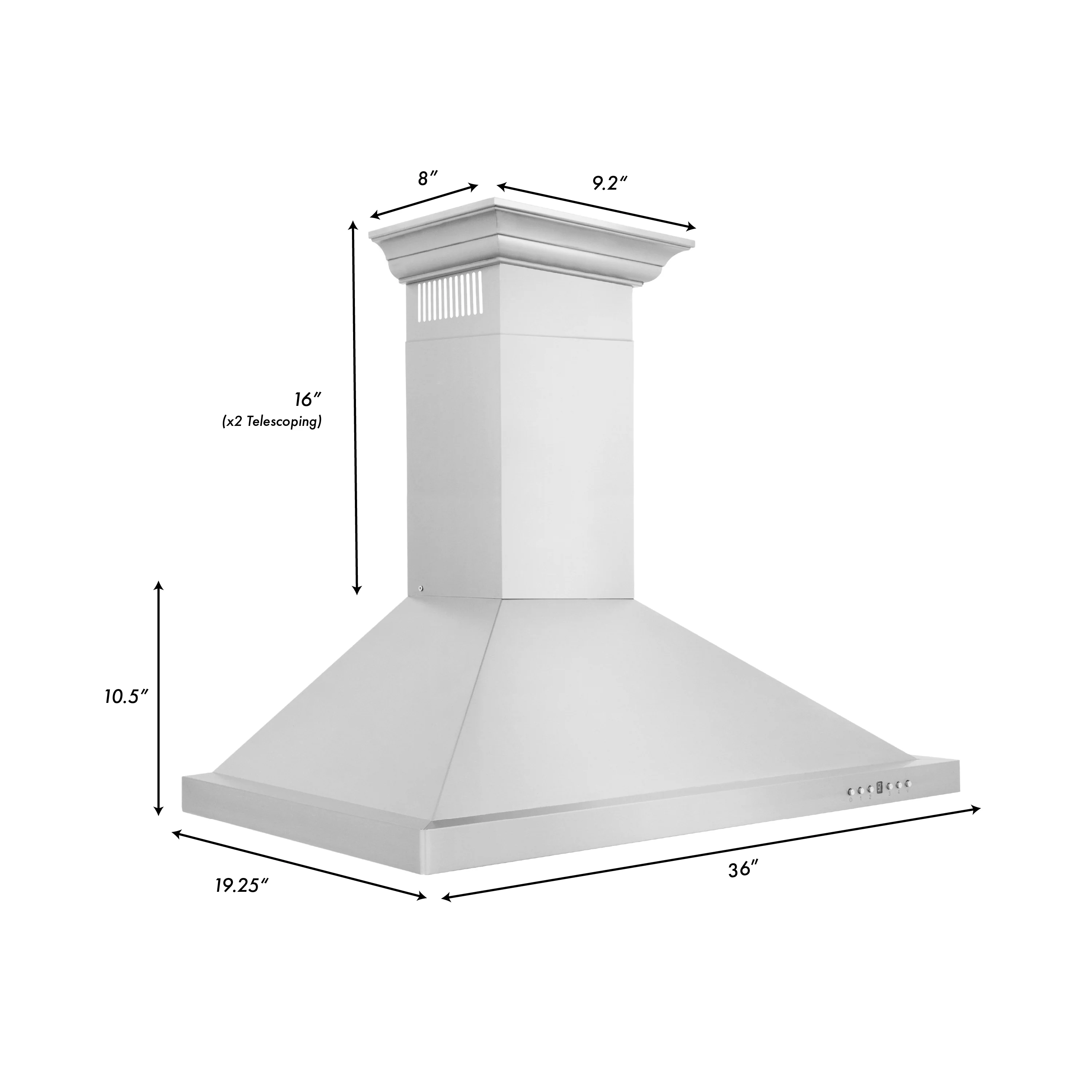 ZLINE 36" Convertible Vent Wall Mount Range Hood in Stainless Steel with Crown Molding (KBCRN-36) - Image 10