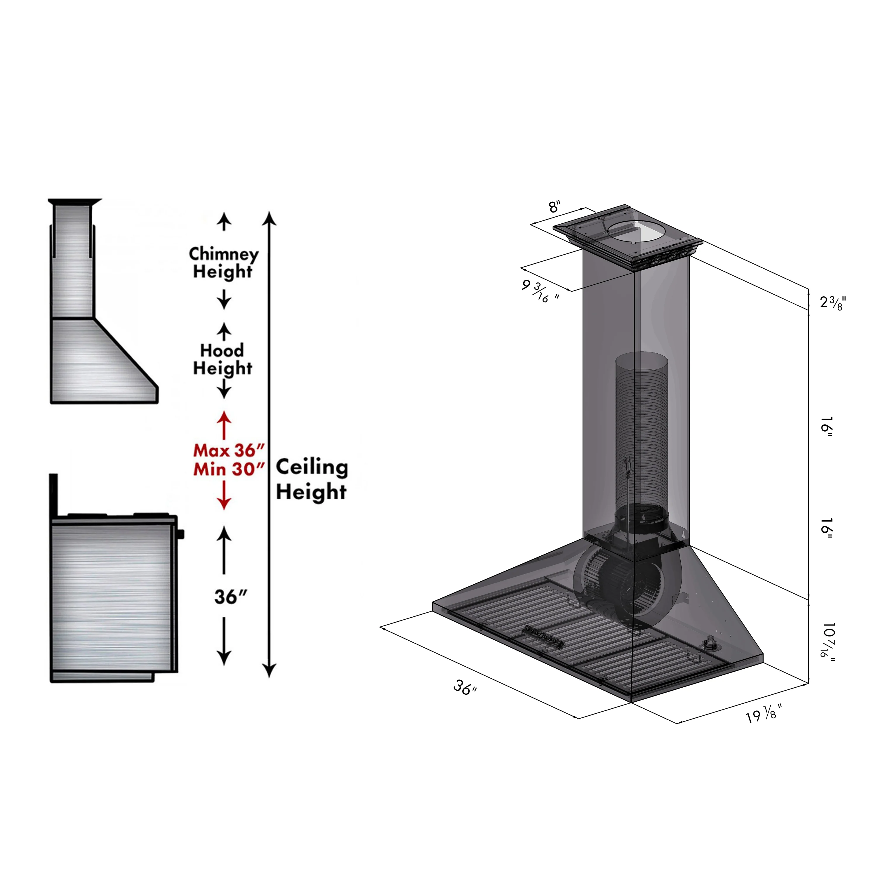ZLINE 36" Convertible Vent Convertible Vent Wall Mount Range Hood in Stainless Steel with Crown Molding (KL2CRN-36) - Image 6