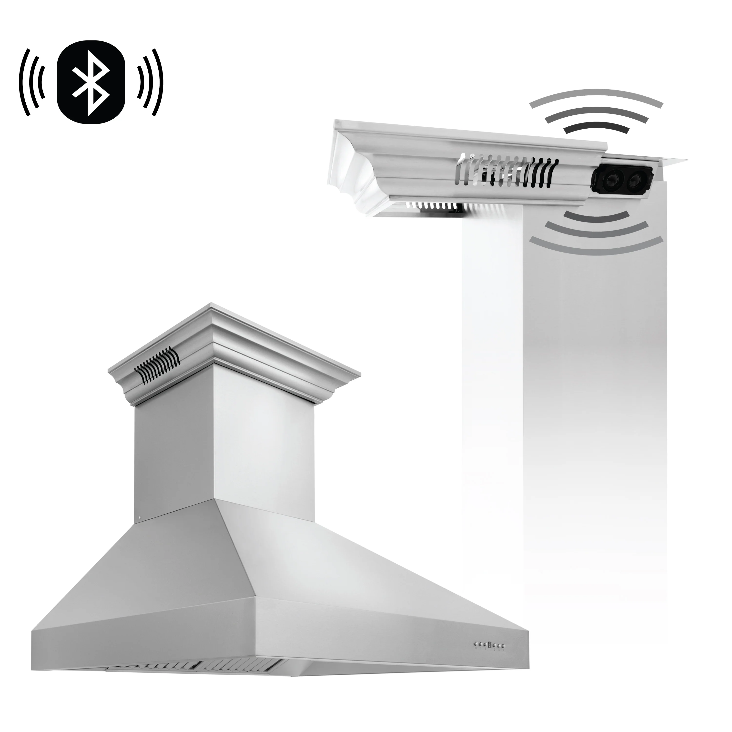 36" ZLINE CrownSound™Ducted Vent Wall Mount Range Hood in Stainless Steel with Built-in Bluetooth Speakers (697CRN-BT-36) - Image 3
