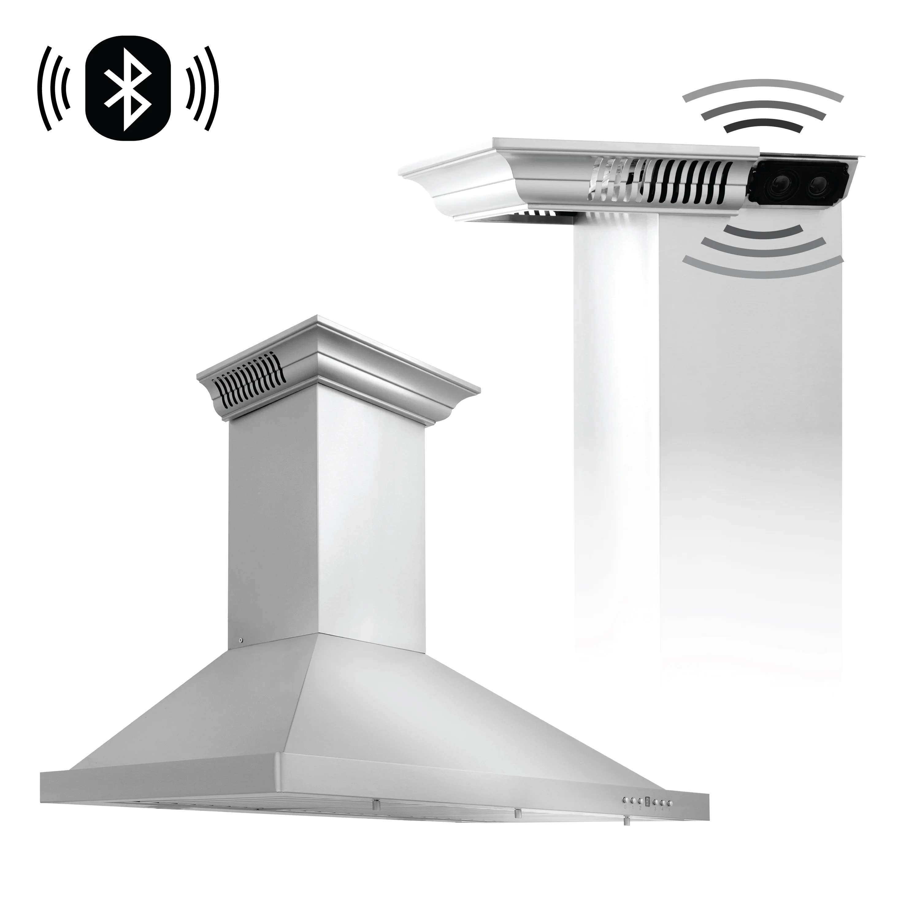 36" ZLINE CrownSound™Ducted Vent Wall Mount Range Hood in Stainless Steel with Built-in Bluetooth Speakers (KBCRN-BT-36) - Image 3