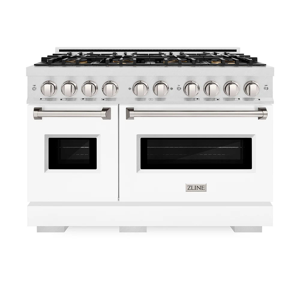 ZLINE 48 in. 6.7 cu. ft. Classic Dual Fuel Range with 8 Burner DuoPro™ Cooktop and Dual Ovens in Satin Stainless Steel with White Matte Doors (PCDRS-WM-48) - Image 7