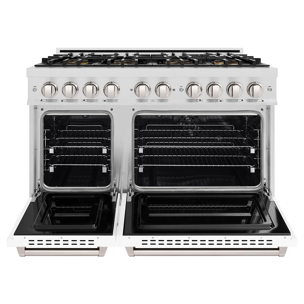ZLINE 48 in. 6.7 cu. ft. Classic Dual Fuel Range with 8 Burner DuoPro™ Cooktop and Dual Ovens in Satin Stainless Steel with White Matte Doors (PCDRS-WM-48) - Image 9