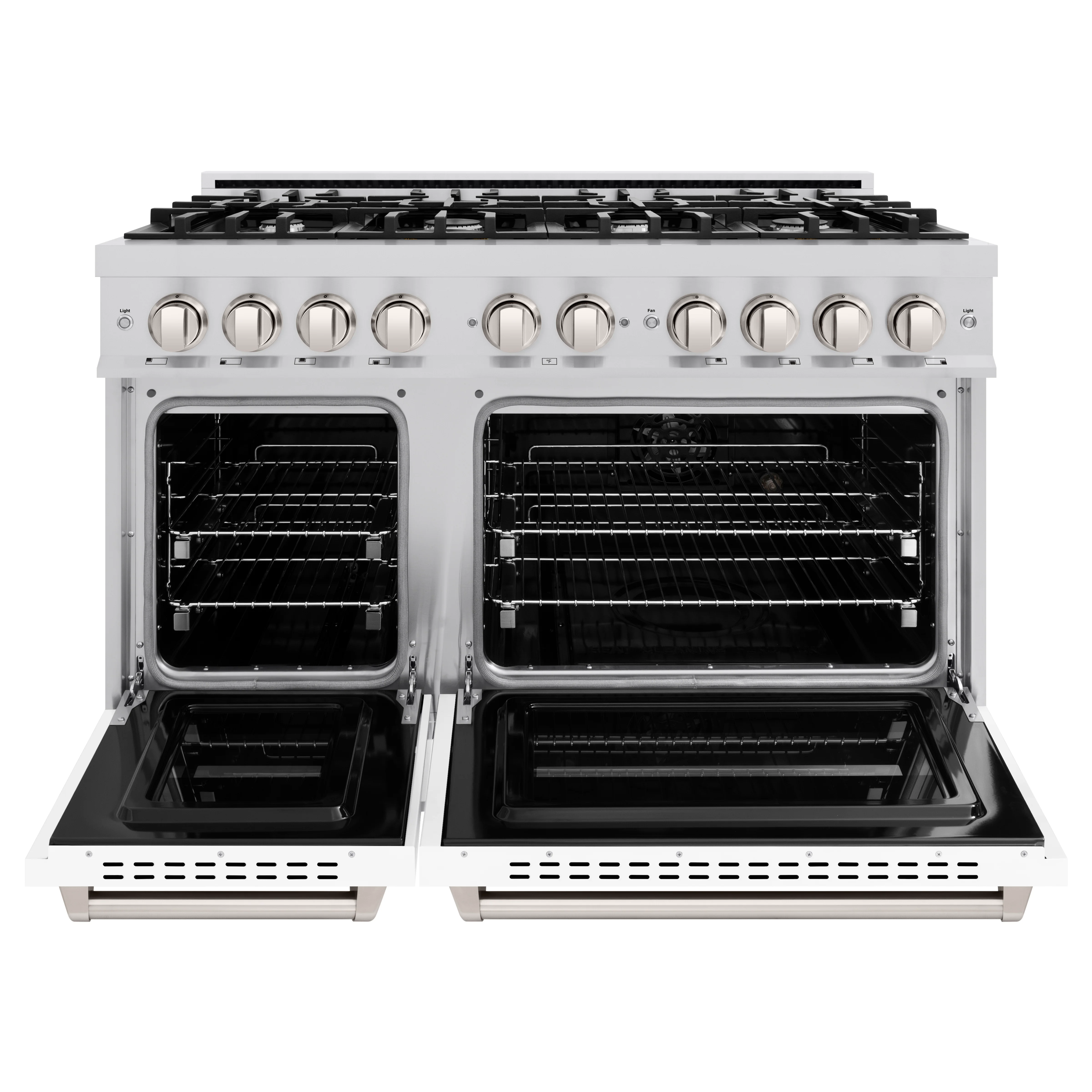 ZLINE 48 in. 6.7 cu. ft. Classic Double Oven Dual Fuel Range with 8 Burner Gas Cooktop in Stainless Steel with White Matte Doors (CDR-WM-48) - Image 4