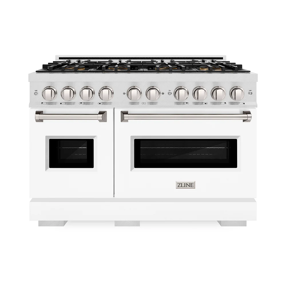 ZLINE 48 in. 6.7 cu. ft. Classic Gas Range with 8 Burner DuoPro™ Cooktop and Dual Ovens in Satin Stainless Steel with White Matte Doors (PCGRS-WM-48) - Image 8
